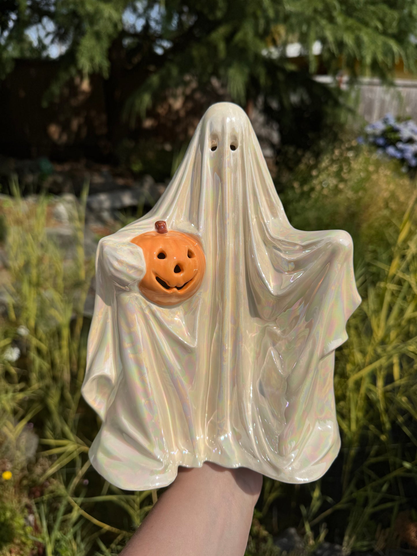Mother of Pearl Ghost with Orange Pumpkin