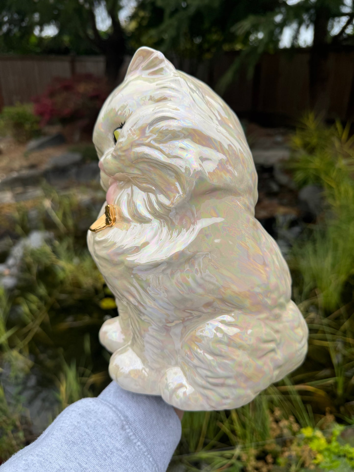 Tongue out Kitten with Gold Bee and Mother of Pearl
