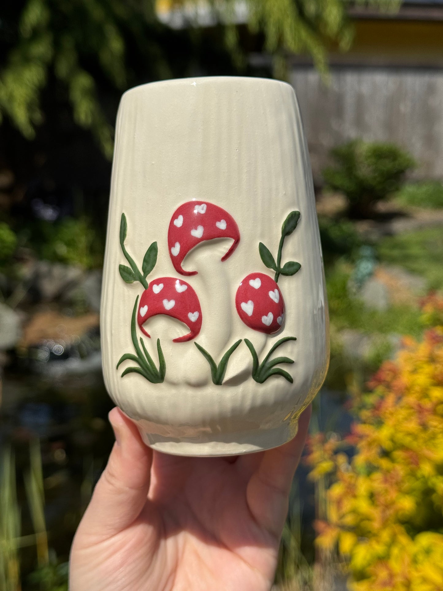 Red Mushroom Tumbler with Hearts