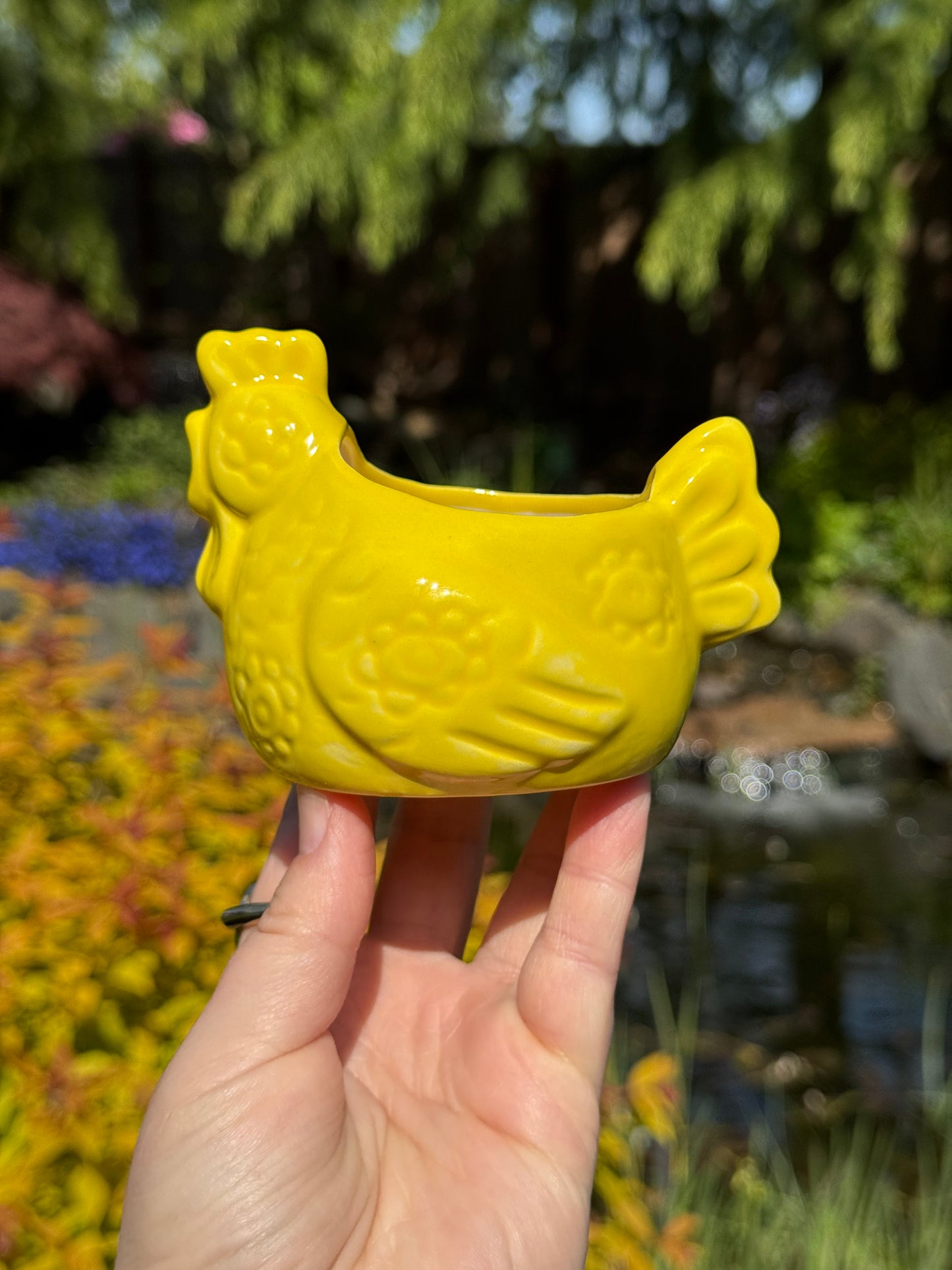 Flower Power Yellow Chicken Planter
