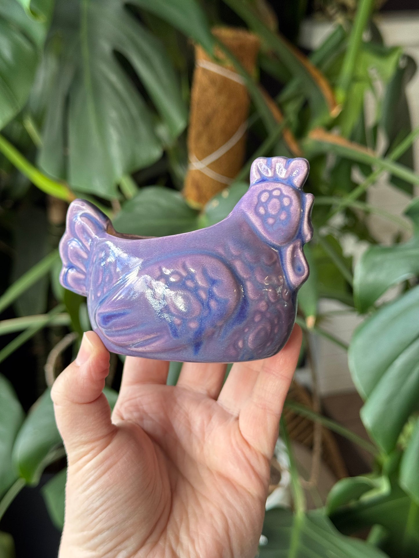 Flower Power Purple Chicken Planter