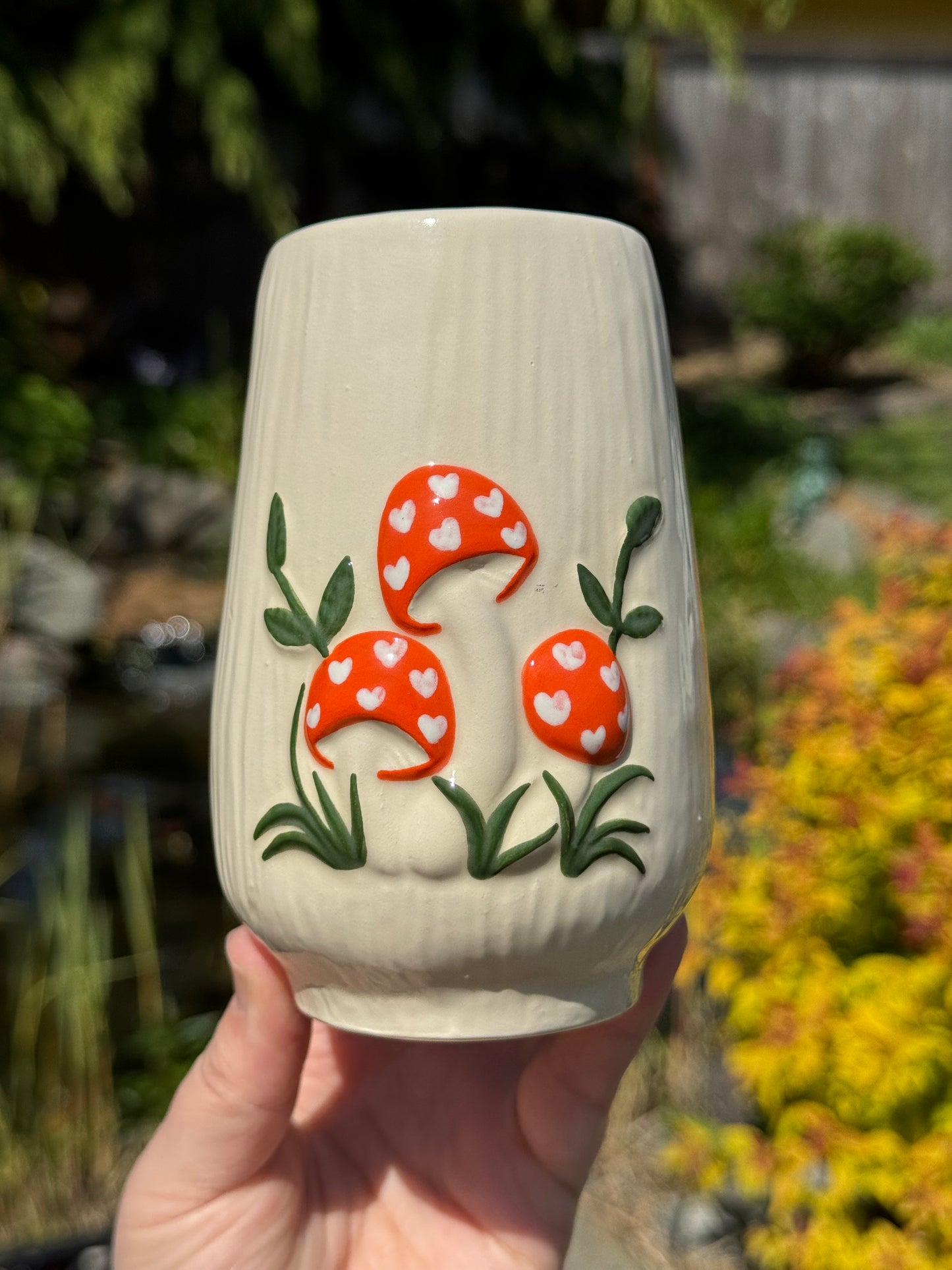 Orange Mushroom Tumbler with Hearts