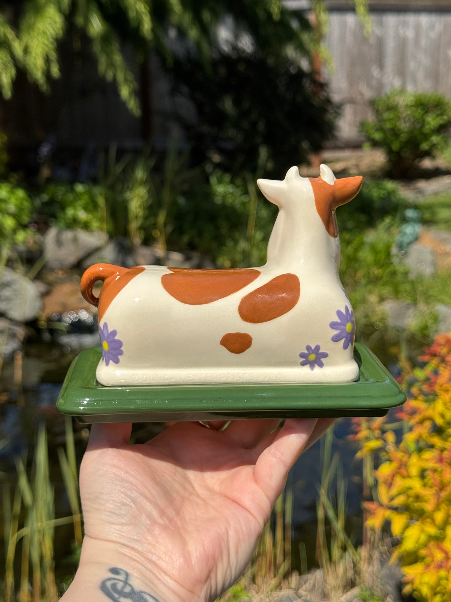 Purple Flowers Cow Butter Dish