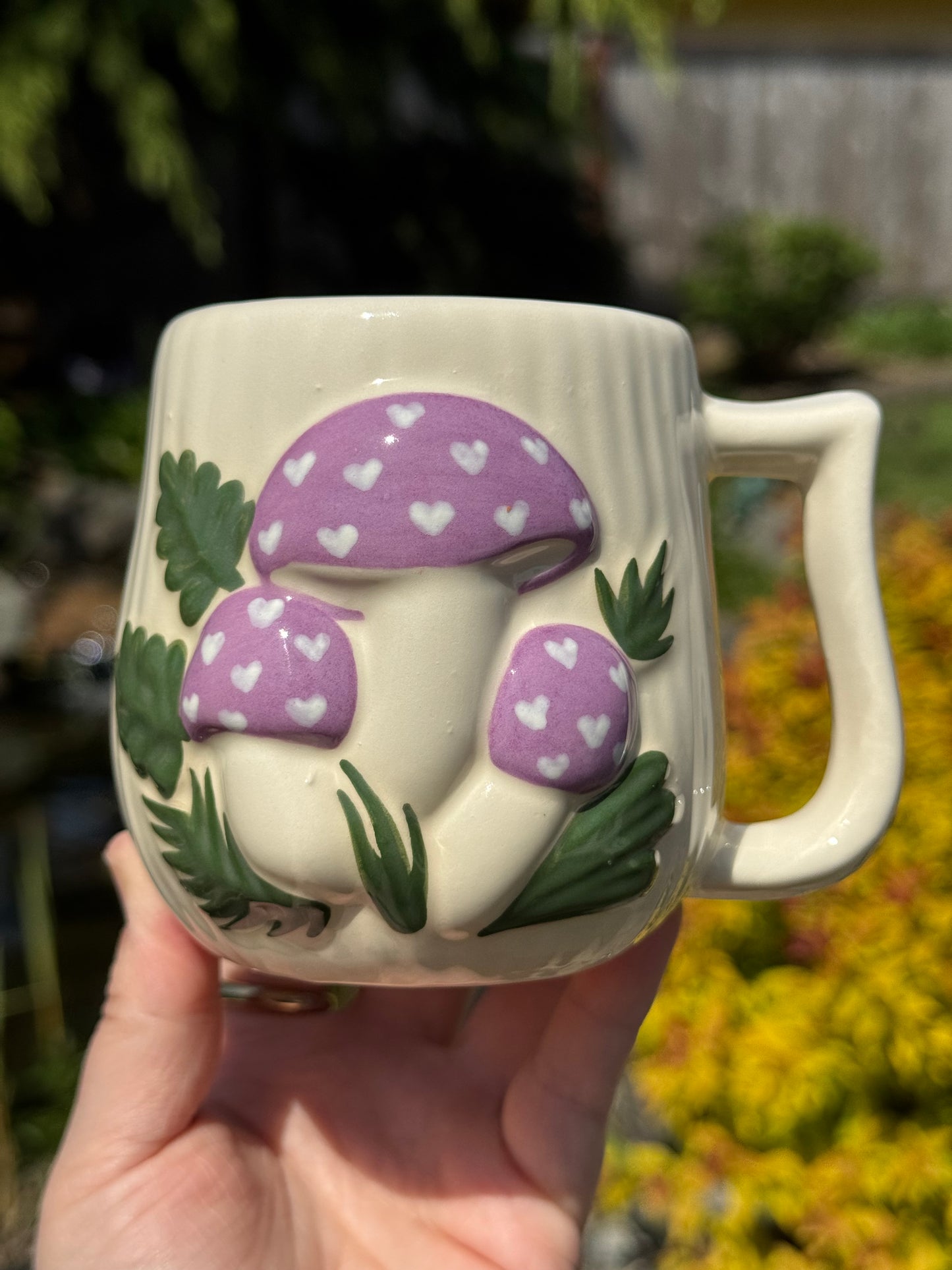 Purple Mushroom Mug with Hearts