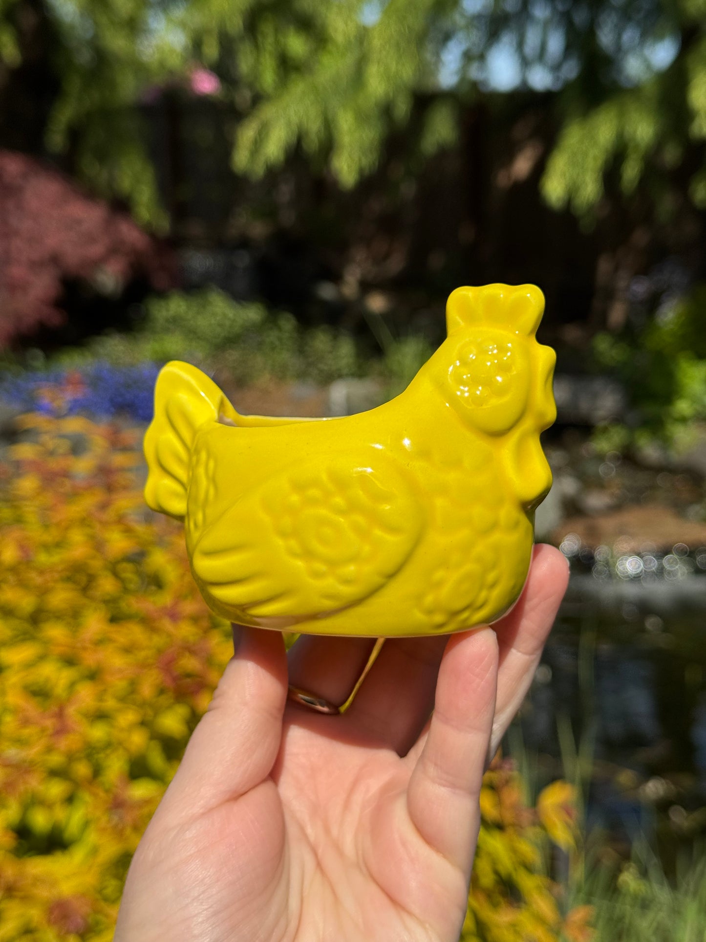 Flower Power Yellow Chicken Planter