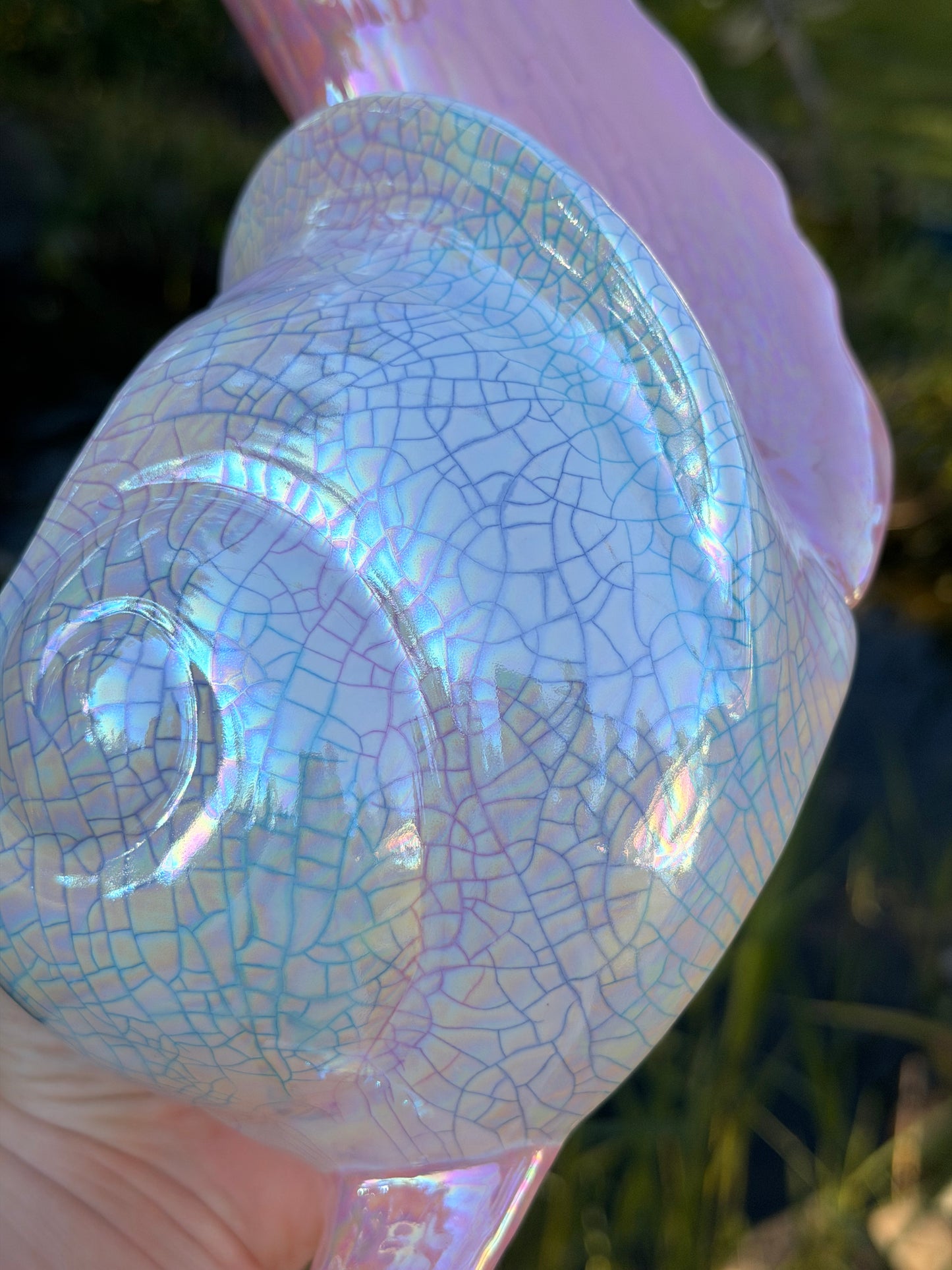 Pink Snail Vessel with Colorful Crackle Shell