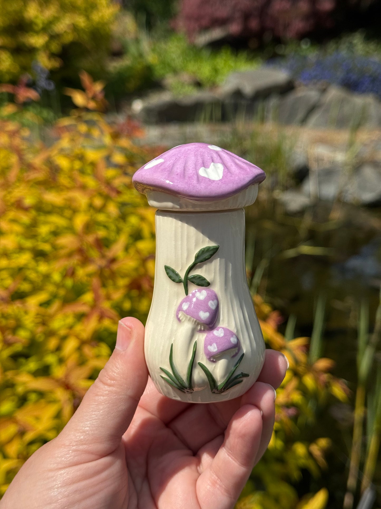 Purple Mushroom Salt and Pepper Shakers with Hats