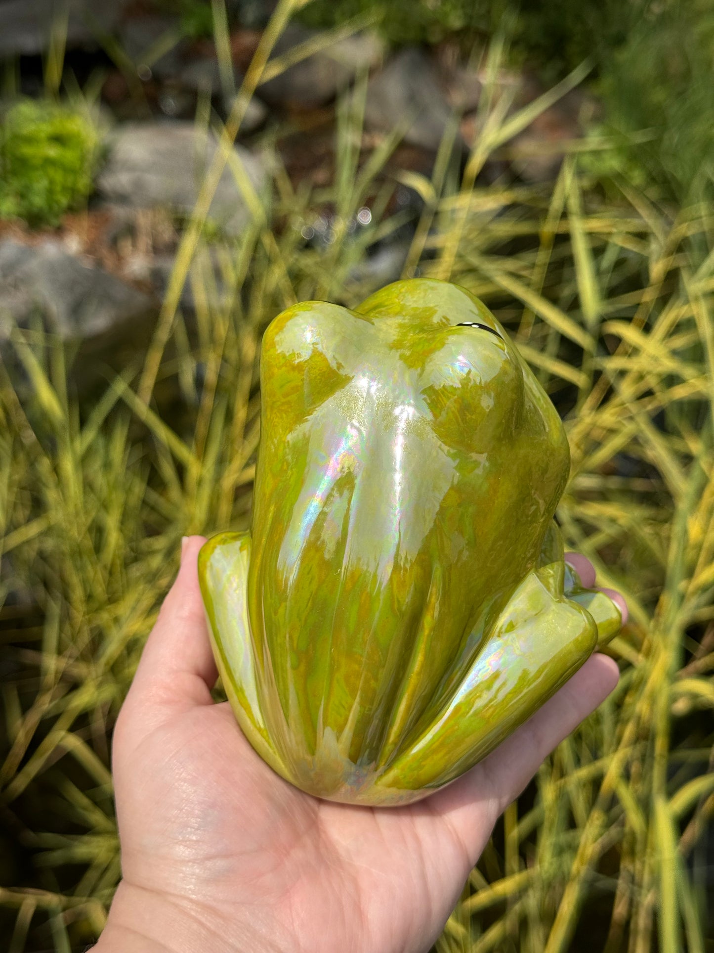 Green Mother of Pearl Open Mouth Frog Scrubby Holder