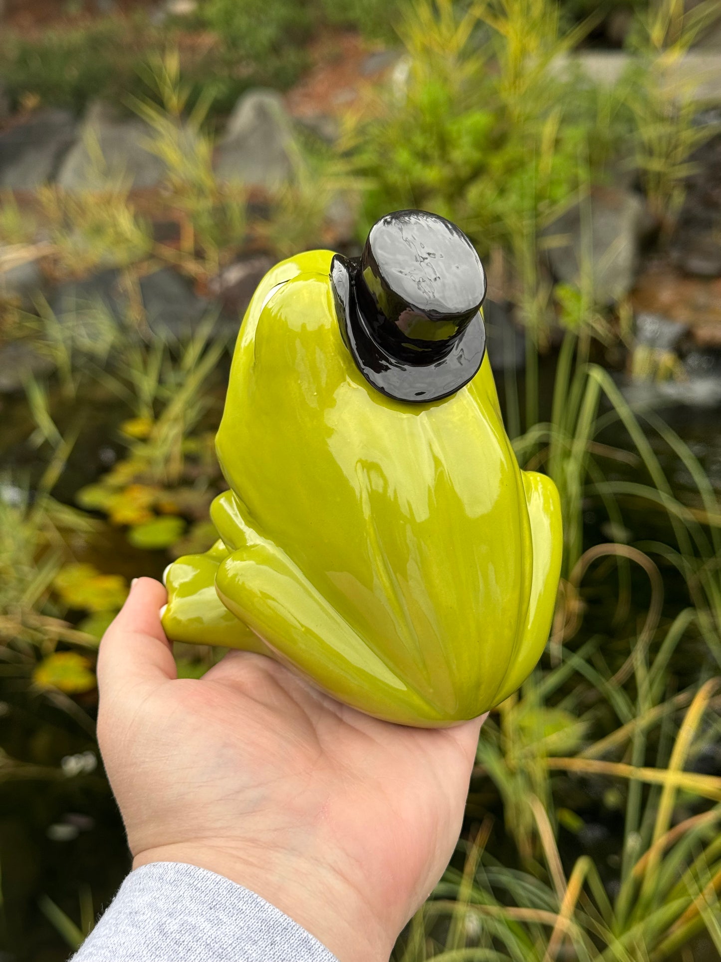 Green Open Mouth Frog with Top Hat