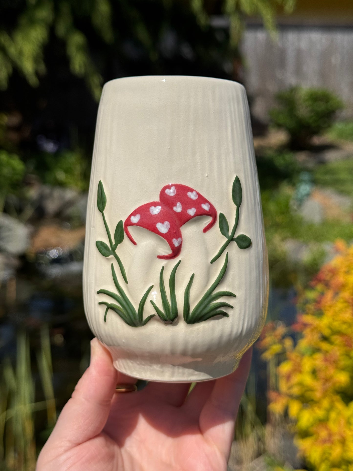 Red Mushroom Tumbler with Hearts