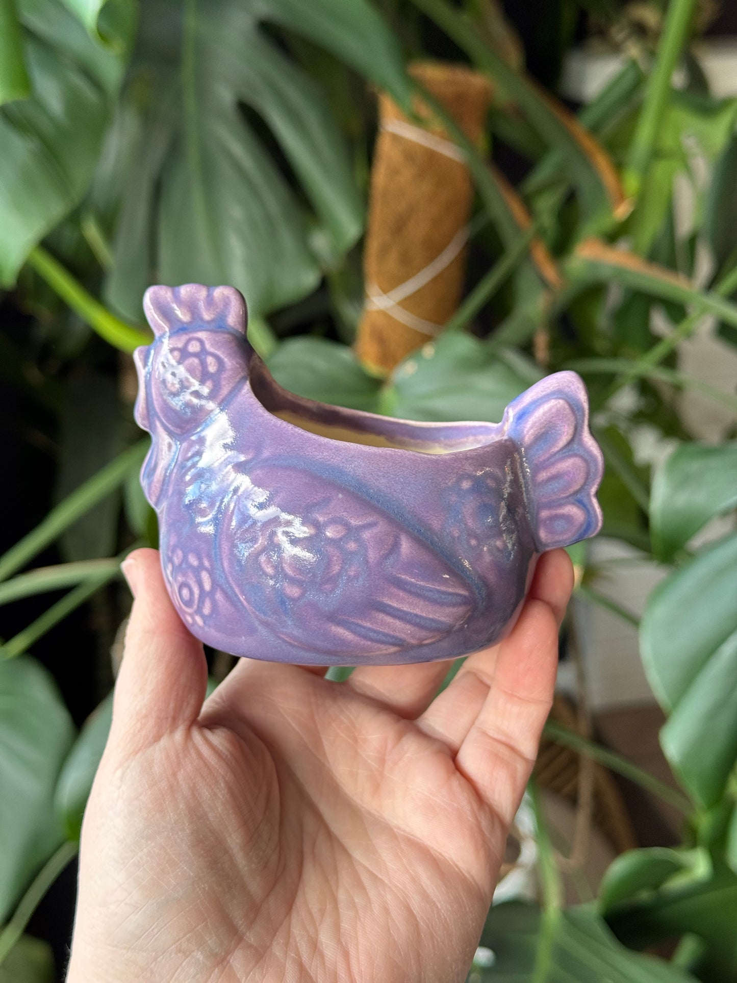 Flower Power Purple Chicken Planter