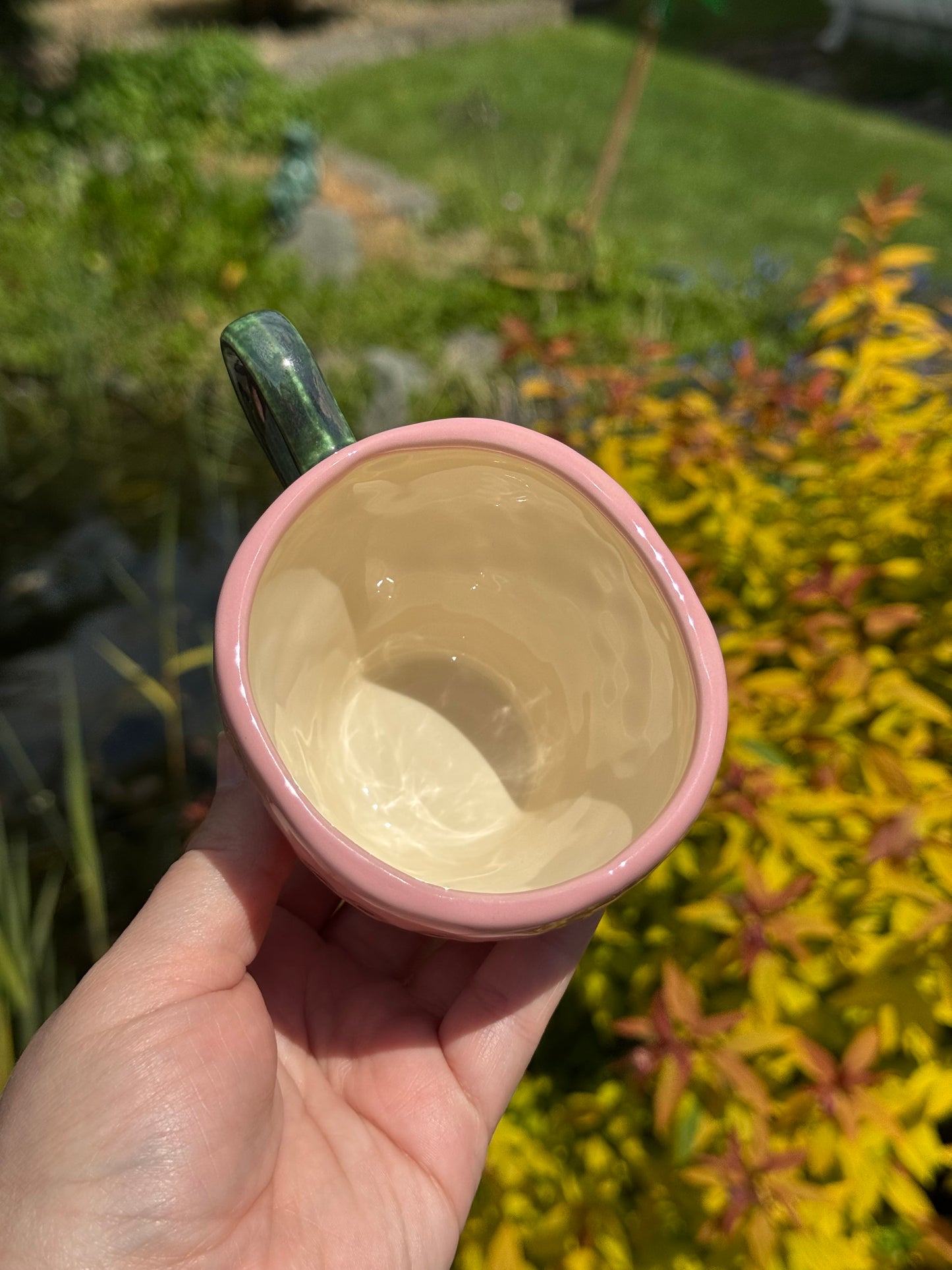 Pink Strawberry Tea Cup with Gold Seeds
