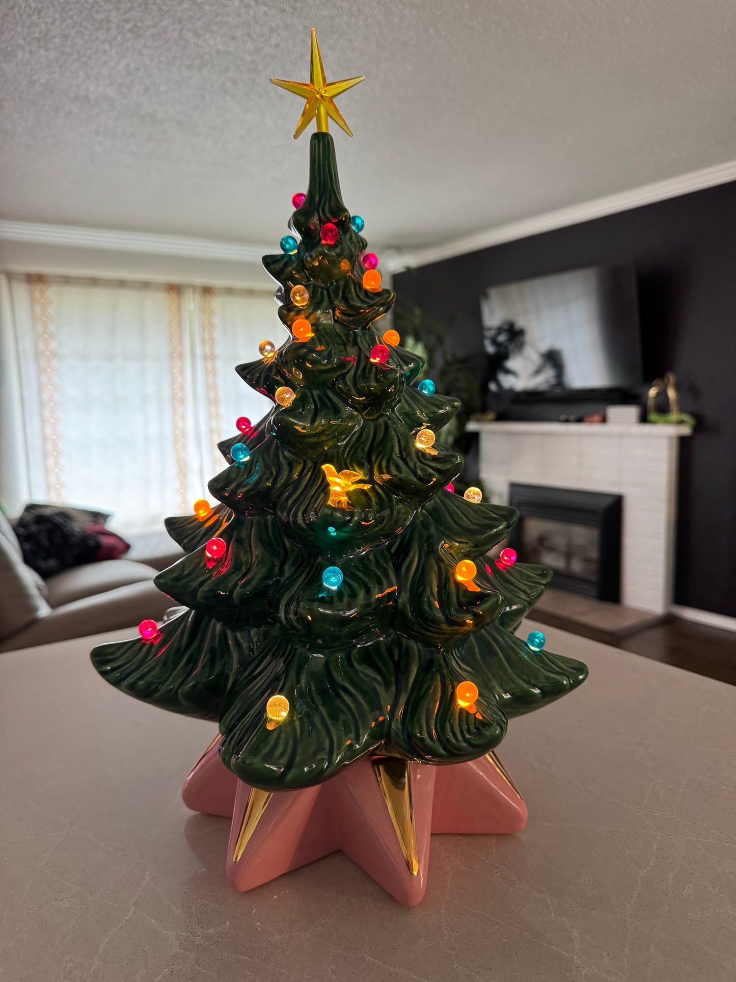 Green Tree with Pink Star Base