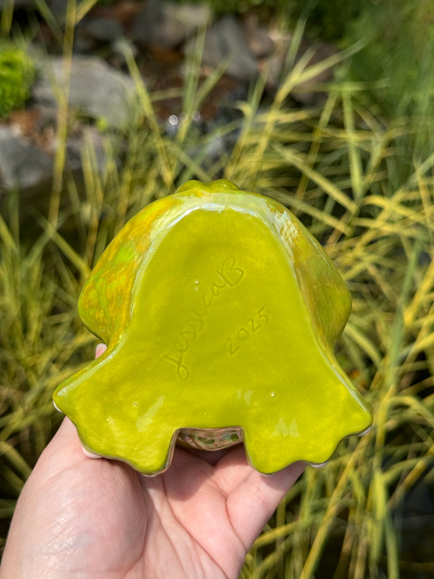 Green Mother of Pearl Open Mouth Frog Scrubby Holder