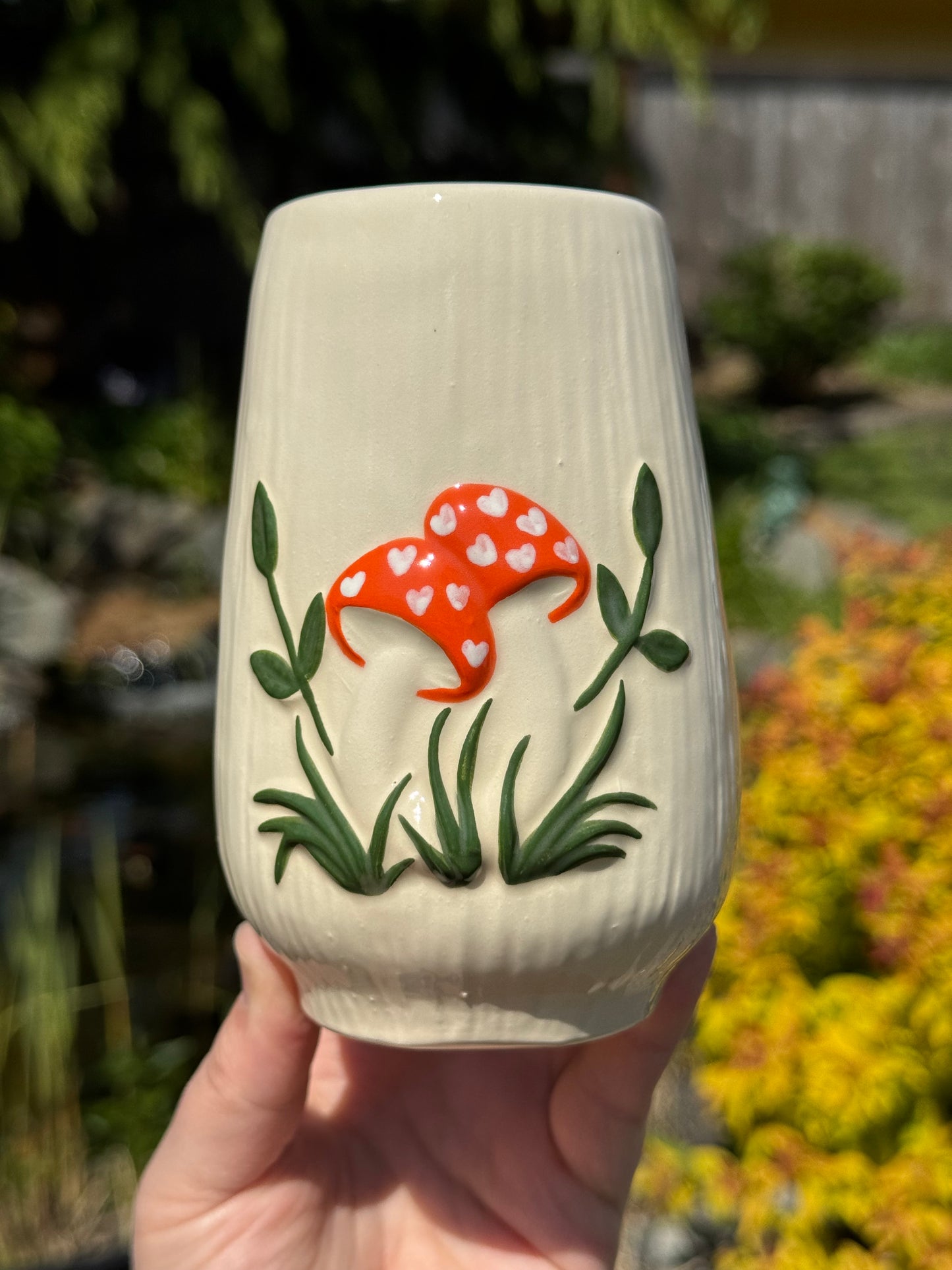 Orange Mushroom Tumbler with Hearts