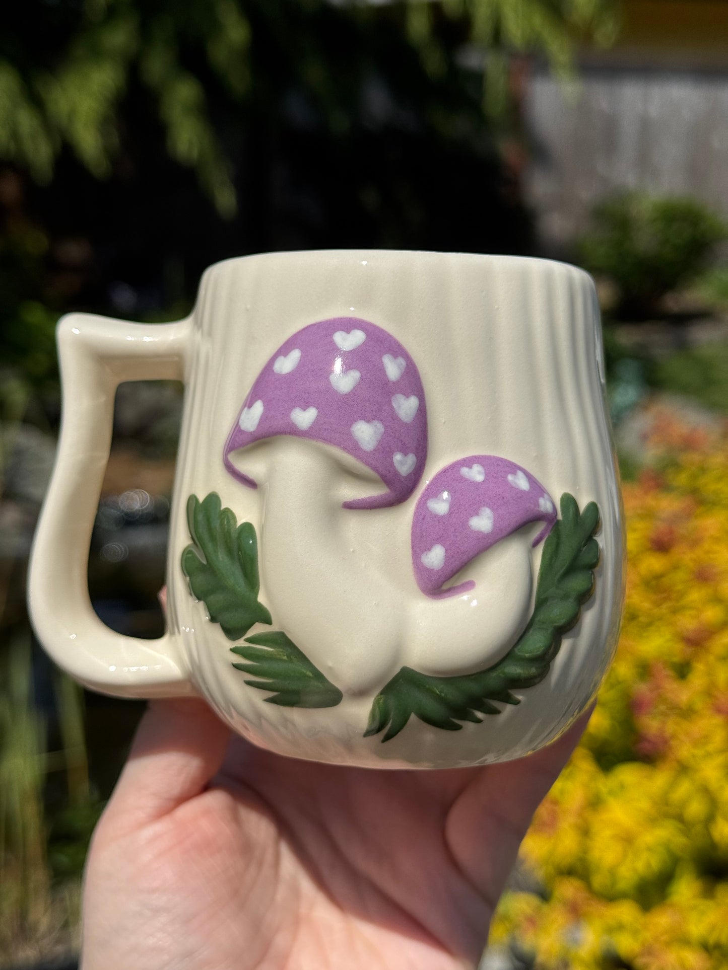 Purple Mushroom Mug with Hearts