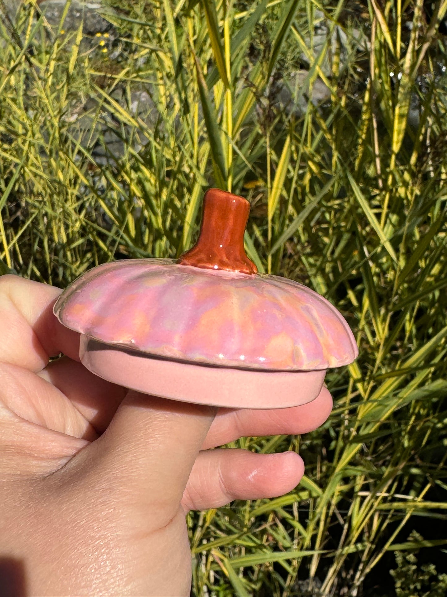 Small Pink Mother of Pearl Pumpkin Jar