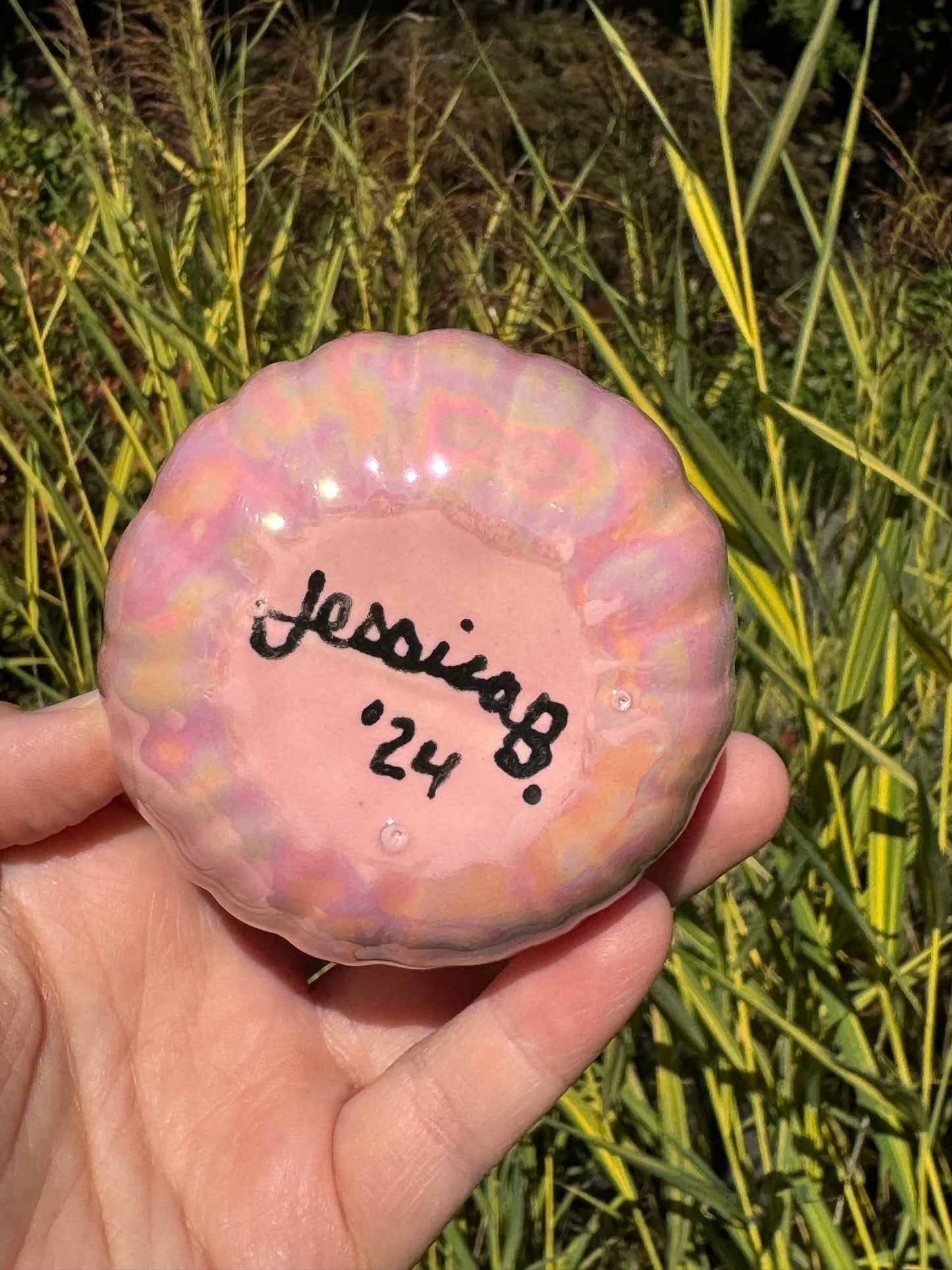 Small Pink Mother of Pearl Pumpkin Jar