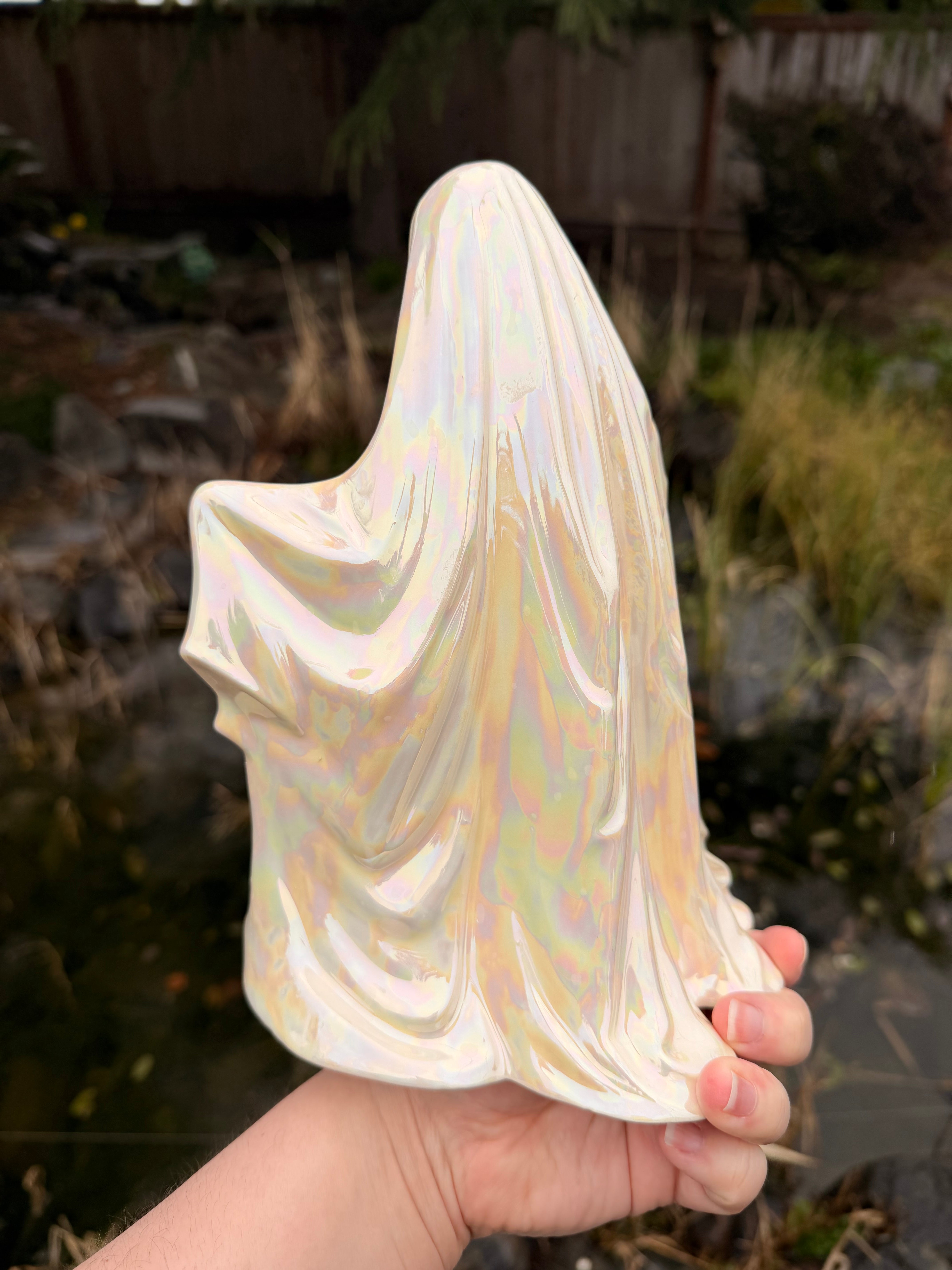Mother of Pearl Ghost with Real Gold Pumpkin – Sunroom Ceramics