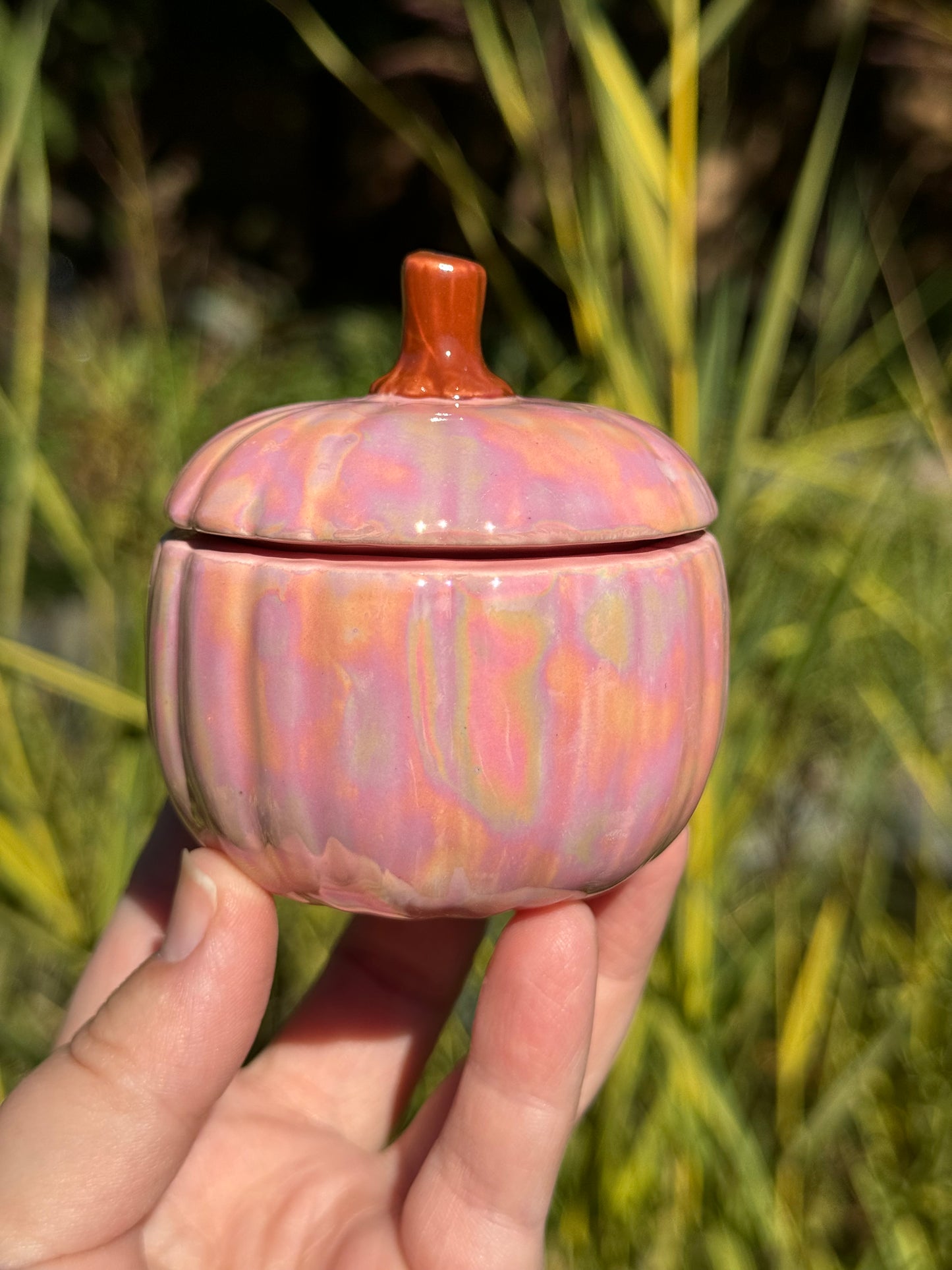 Small Pink Mother of Pearl Pumpkin Jar