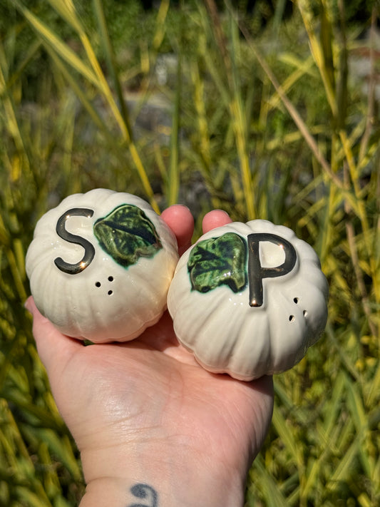 Pumpkin Salt and Pepper Shakers with Real Gold Details