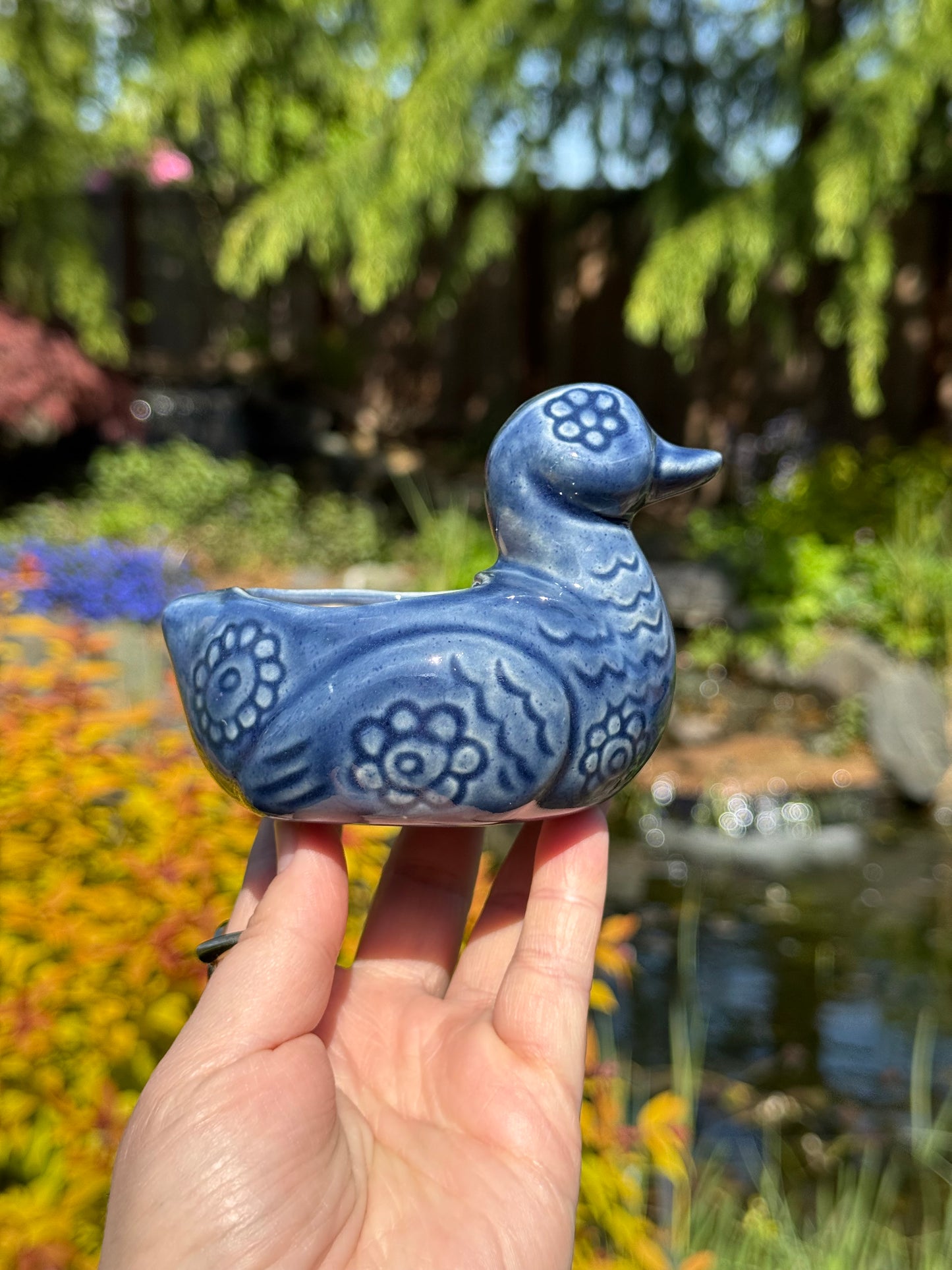 Flower Power Denim Blue Duck Planter