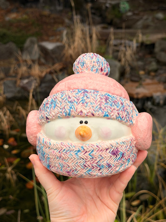 Pink Snowman Candy Jar