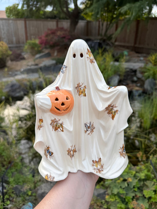 Vintage Butterfly Ghost with Orange Pumpkin