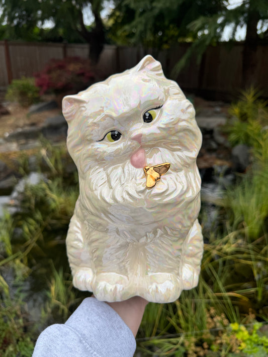 Tongue out Kitten with Gold Bee and Mother of Pearl