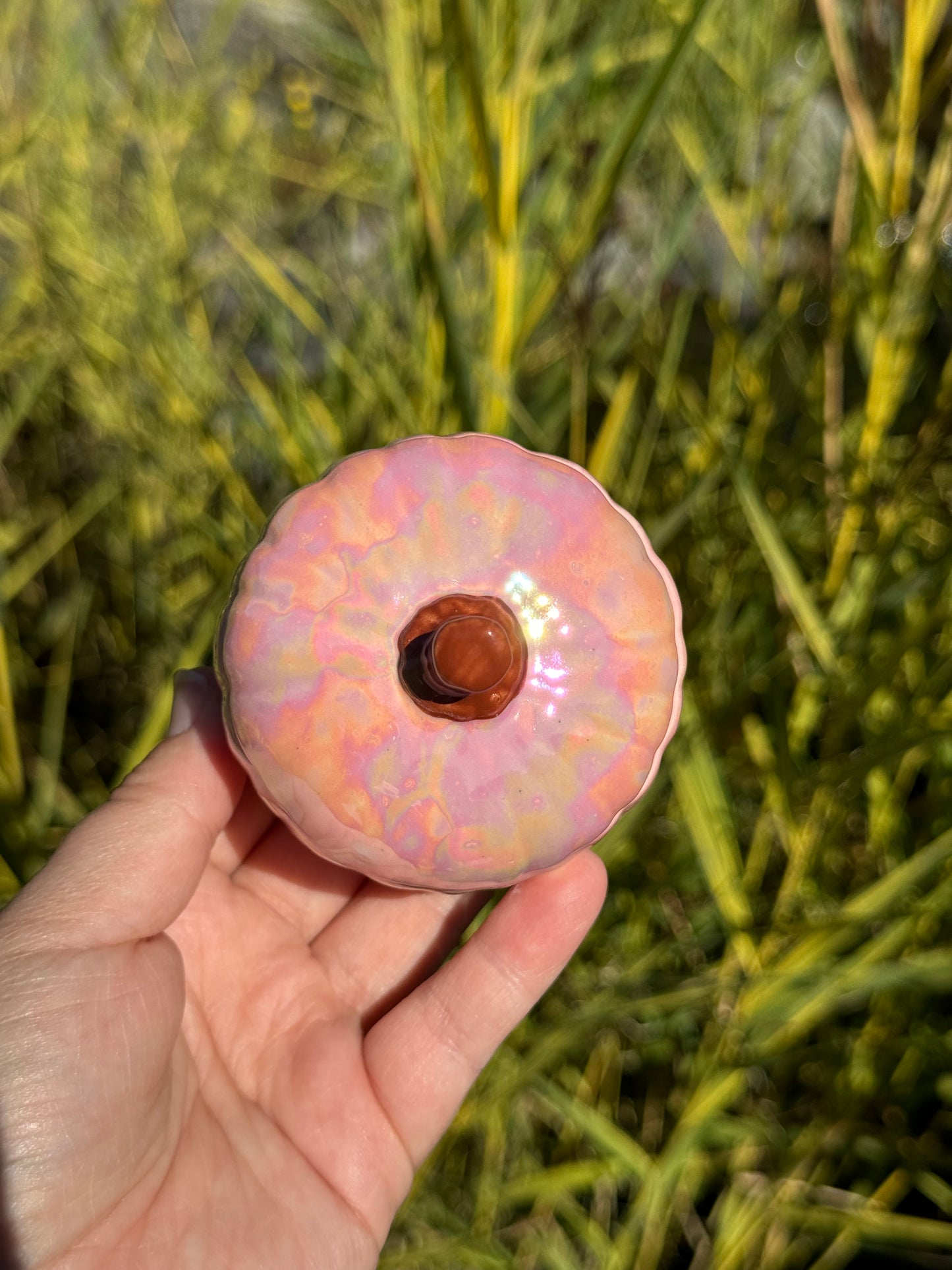 Small Pink Mother of Pearl Pumpkin Jar