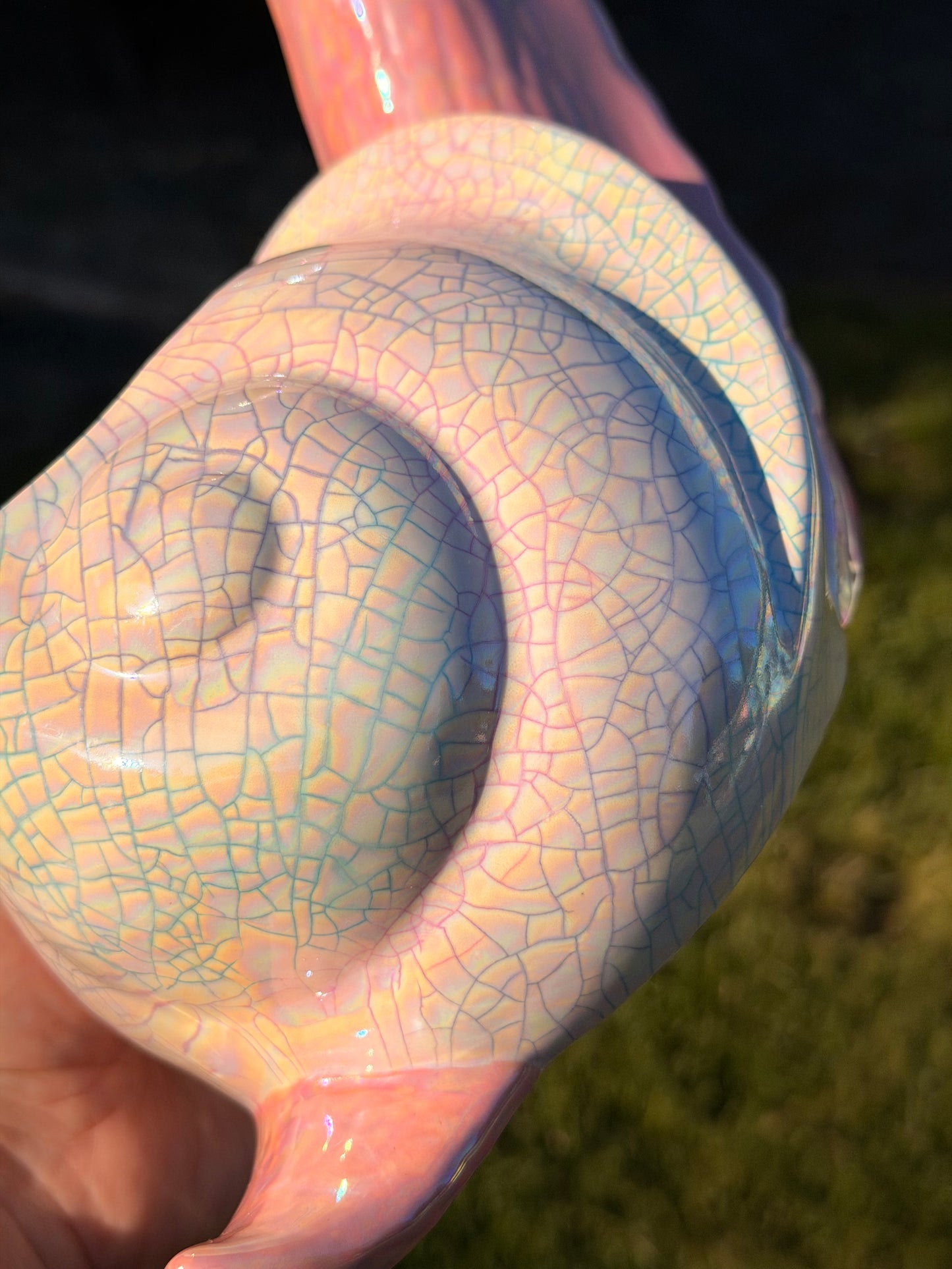 Pink Snail Vessel with Colorful Crackle Shell