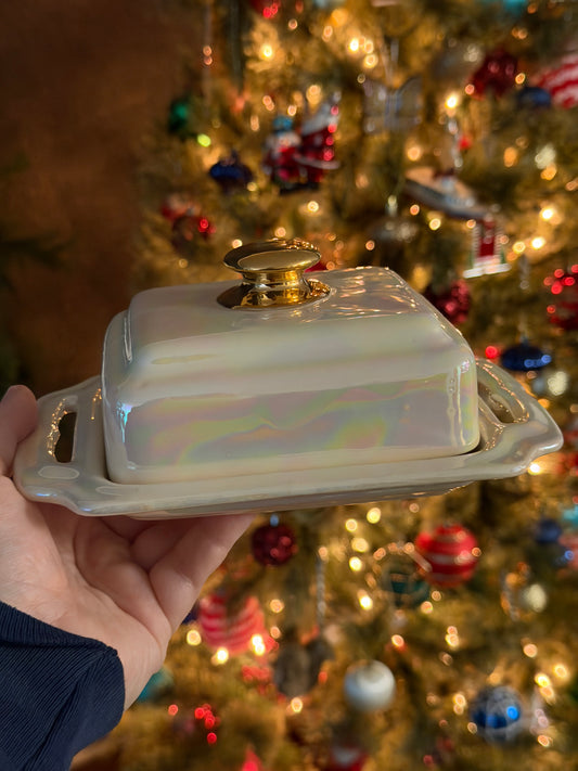 SECOND - Mother of Pearl Butter Dish with Gold Handle 2