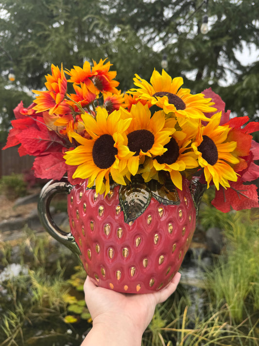 Strawberry Pitcher with Gold Seeds