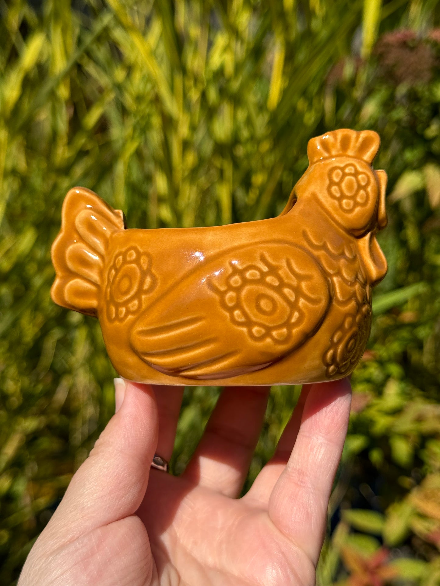 Flower Power Brown Chicken Planter