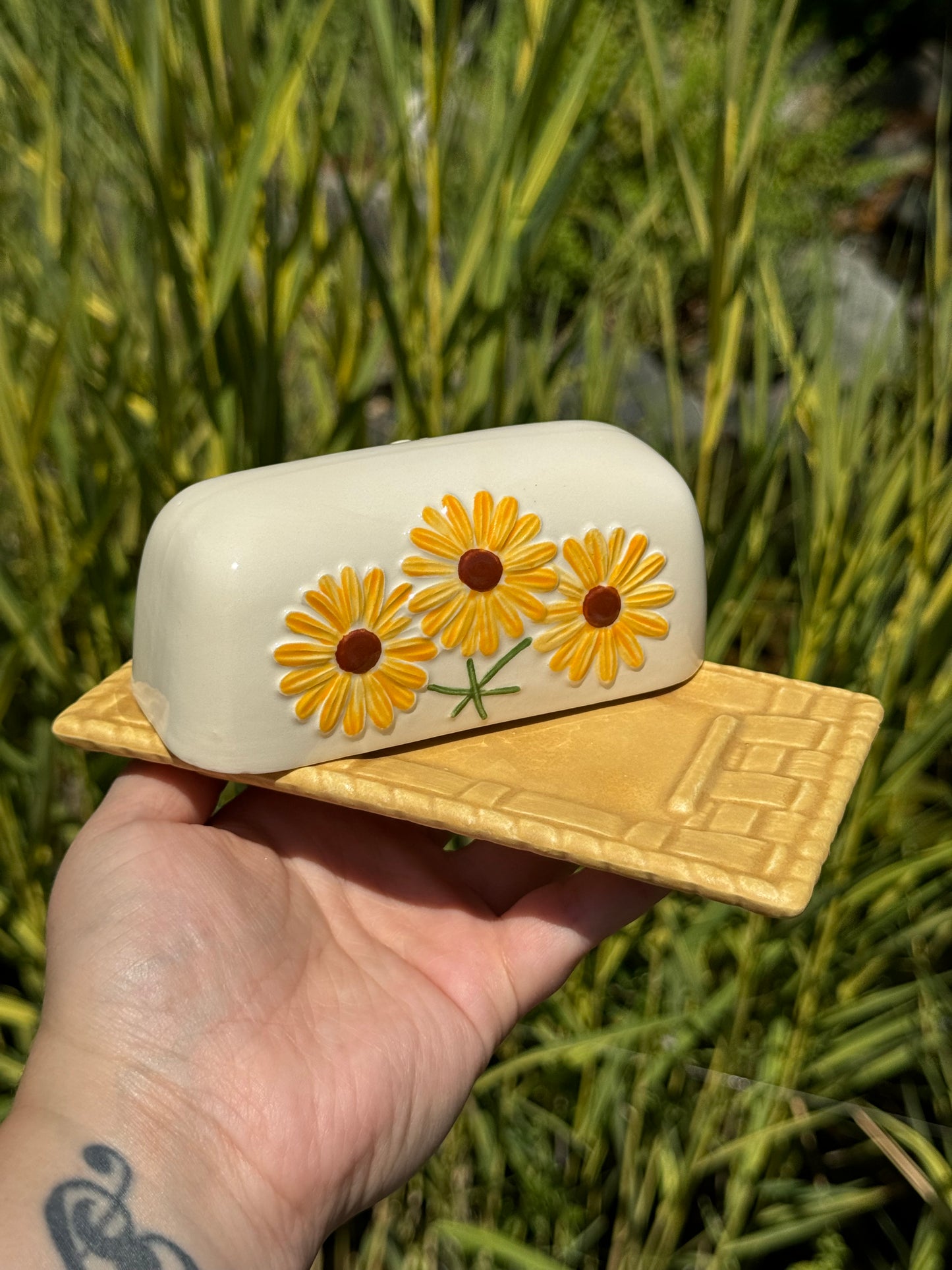 Orange Daisy Butter Dish