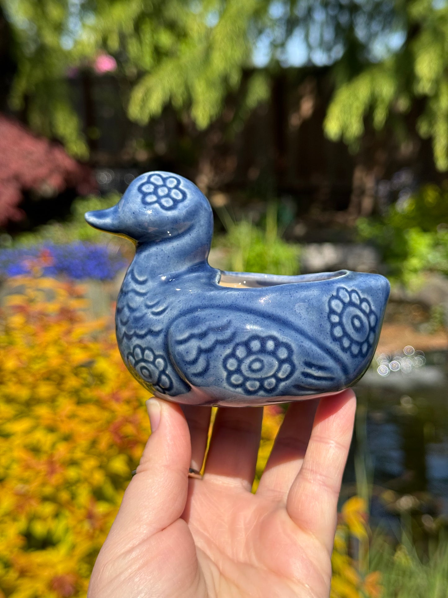 Flower Power Denim Blue Duck Planter