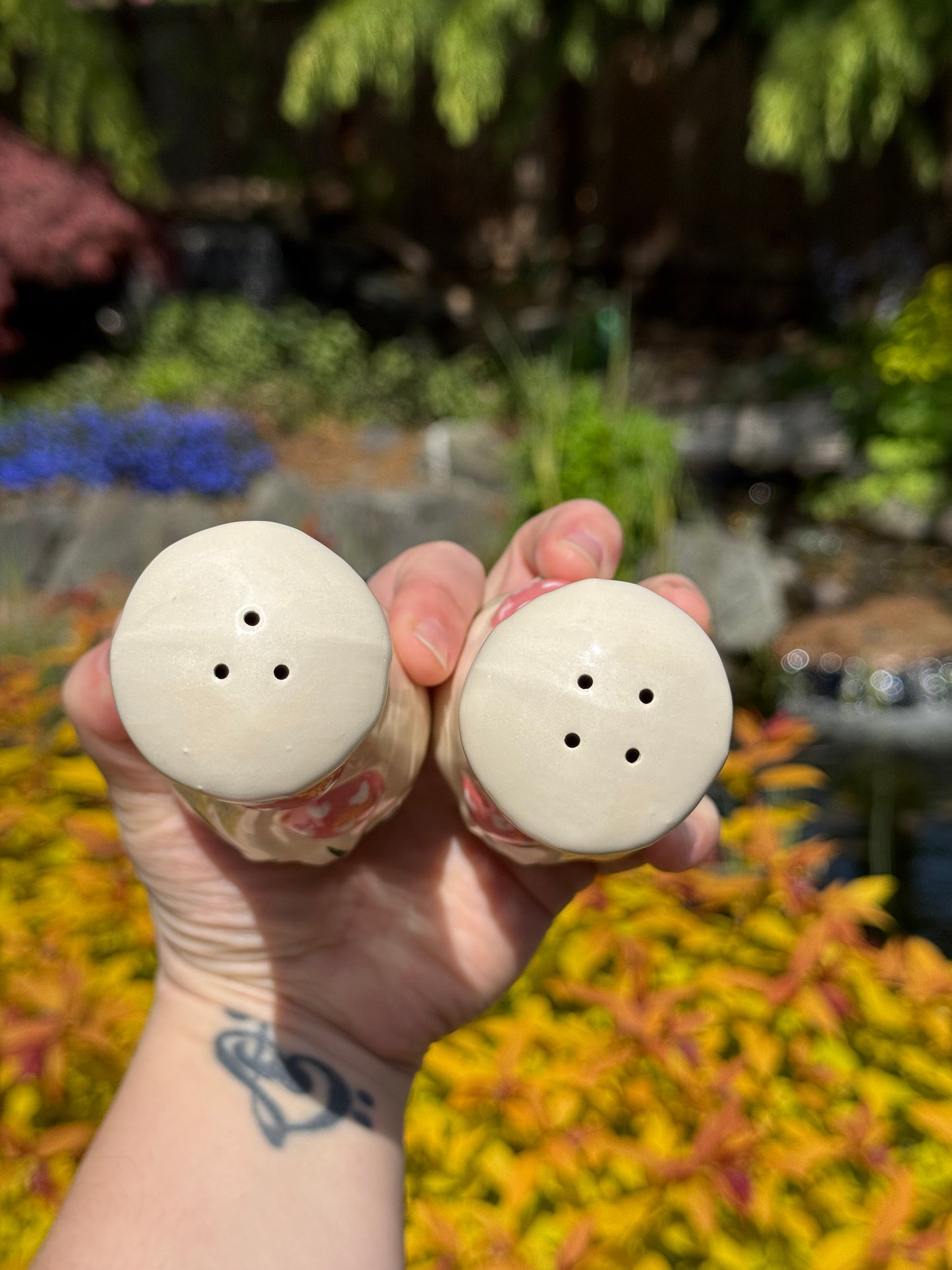 Pink Mushroom Salt and Pepper Shakers