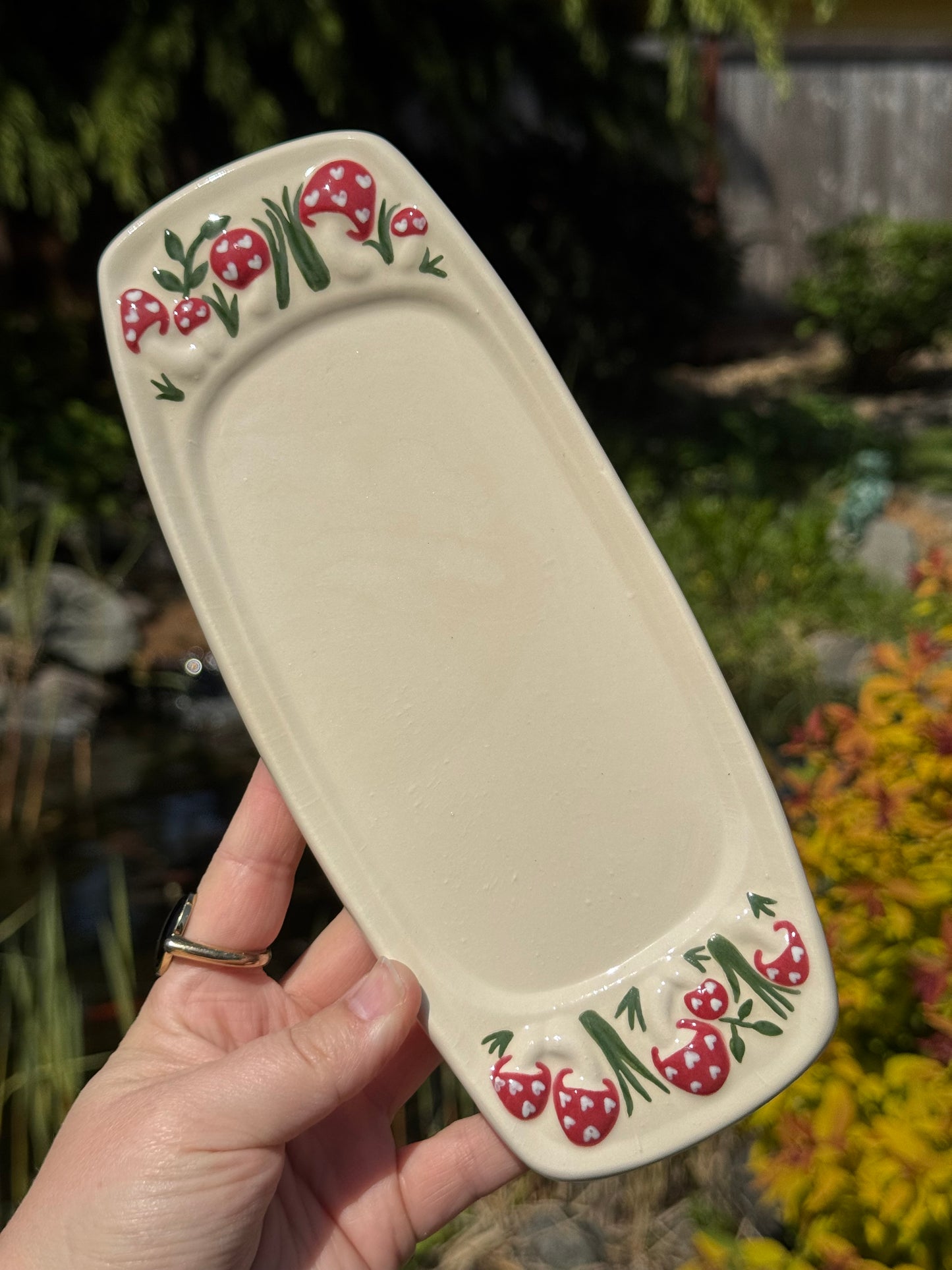 Red Mushroom Butter Dish with Hearts
