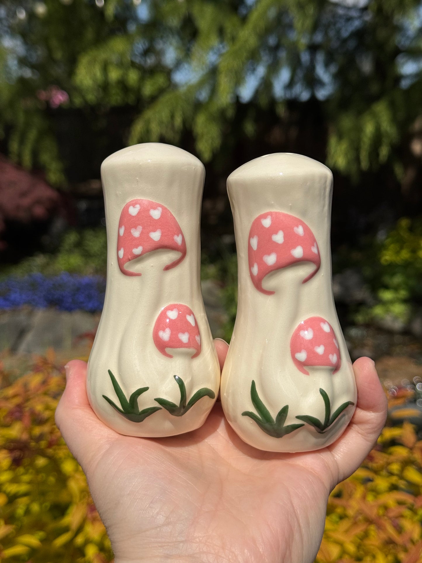 Pink Mushroom Salt and Pepper Shakers