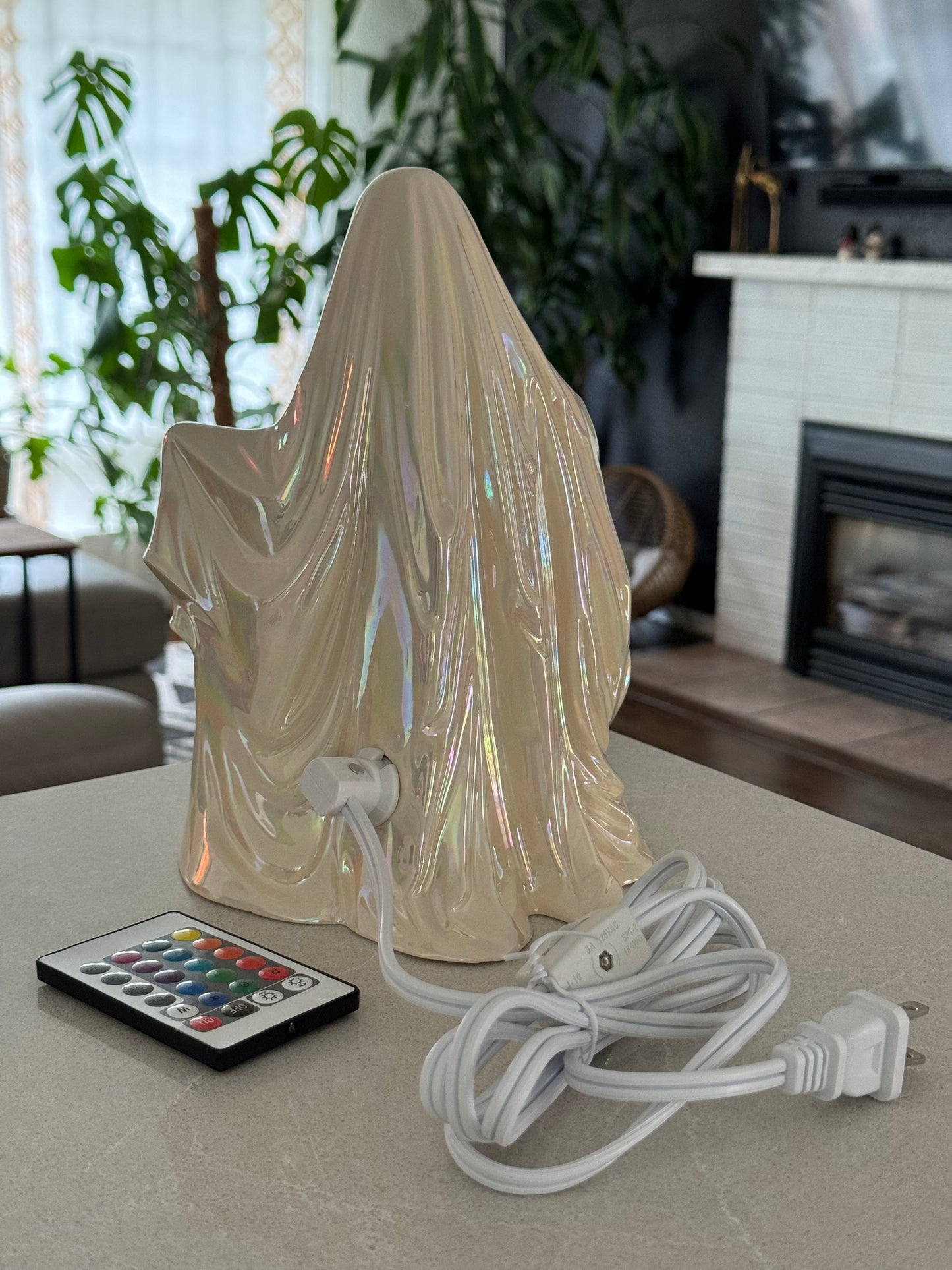 Pink Pumpkin with Mother of Pearl Sheet Ghost Lamp (Corded)