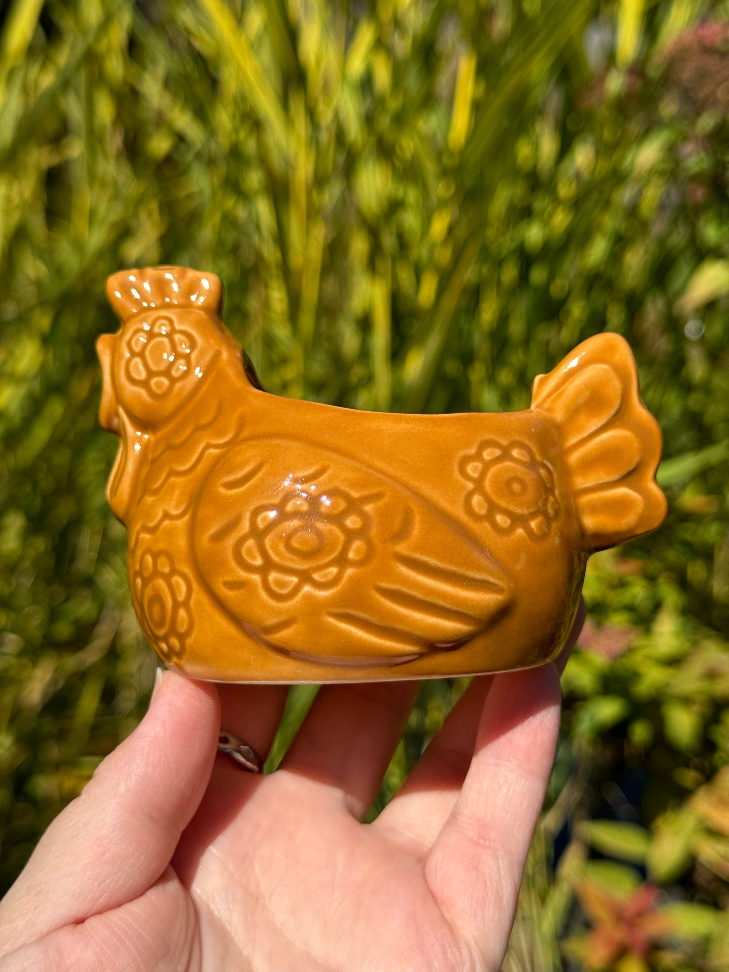 Flower Power Brown Chicken Planter