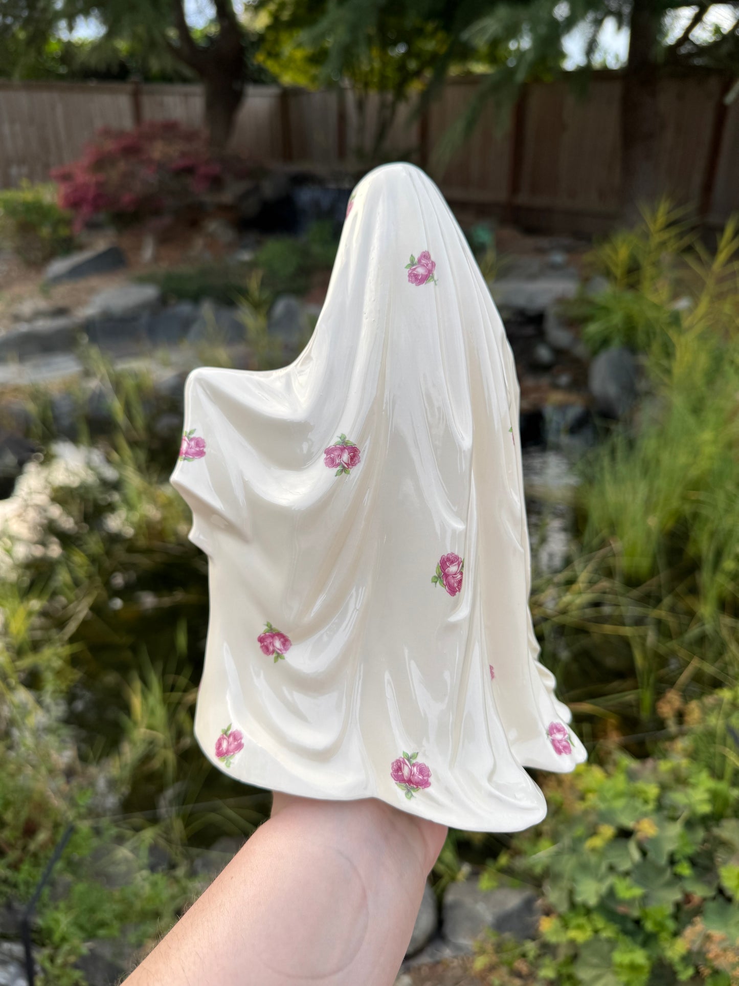 Vintage Pink Roses Ghost with Orange Pumpkin