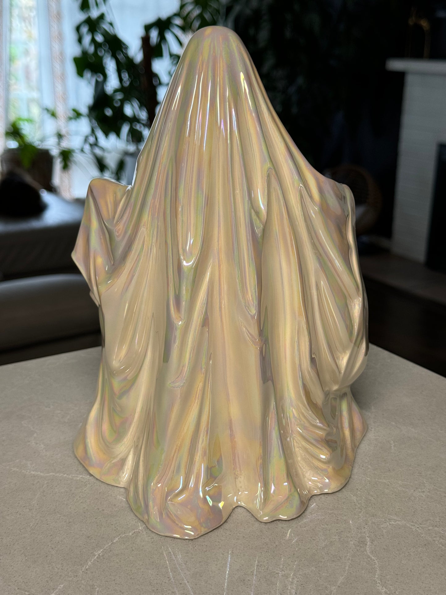 Mother of Pearl Ghost Lamp with Real Gold Pumpkin (Battery Powered)