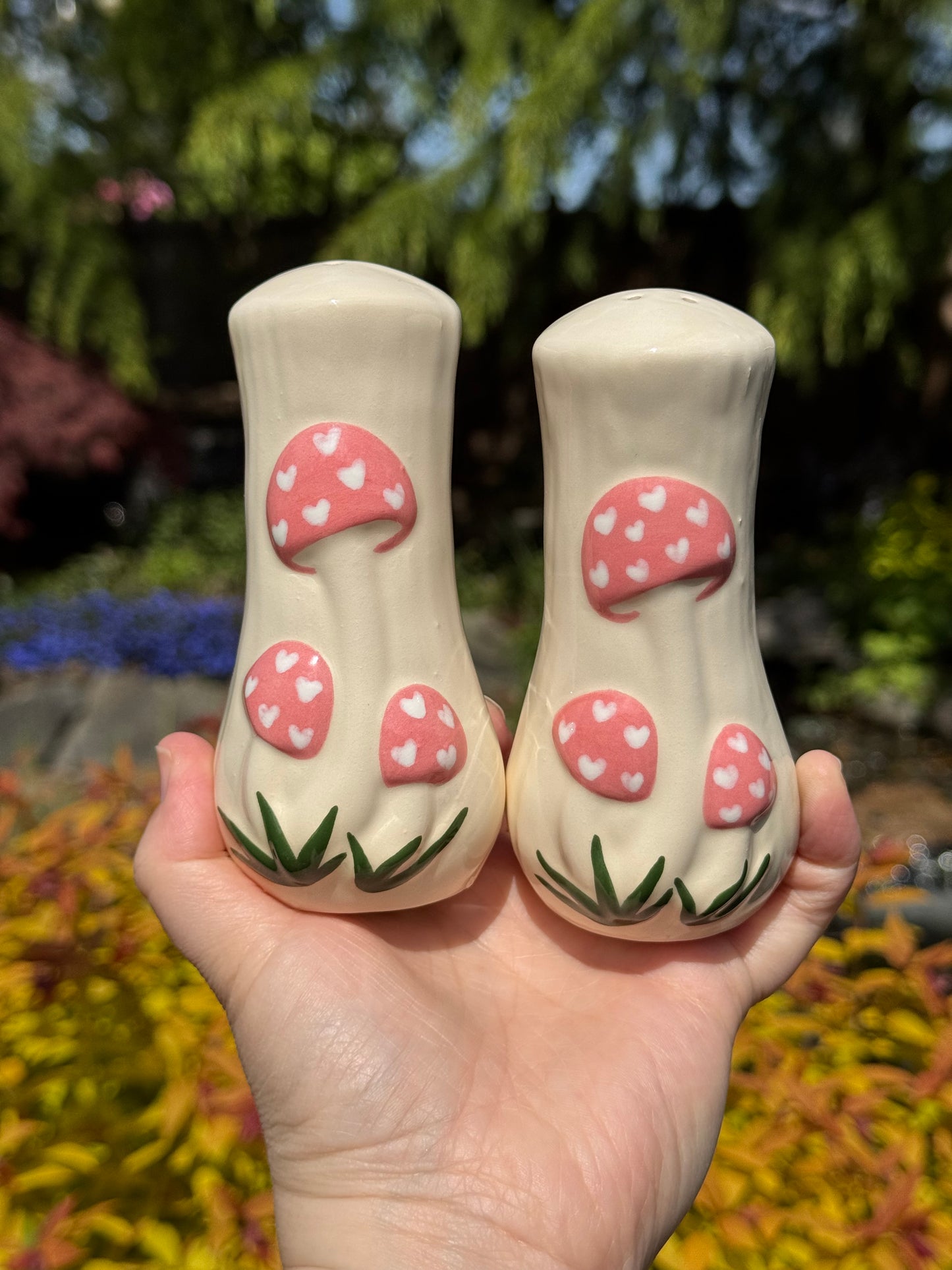 Pink Mushroom Salt and Pepper Shakers