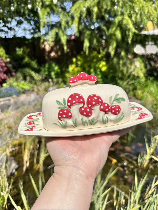 Red Mushroom Butter Dish