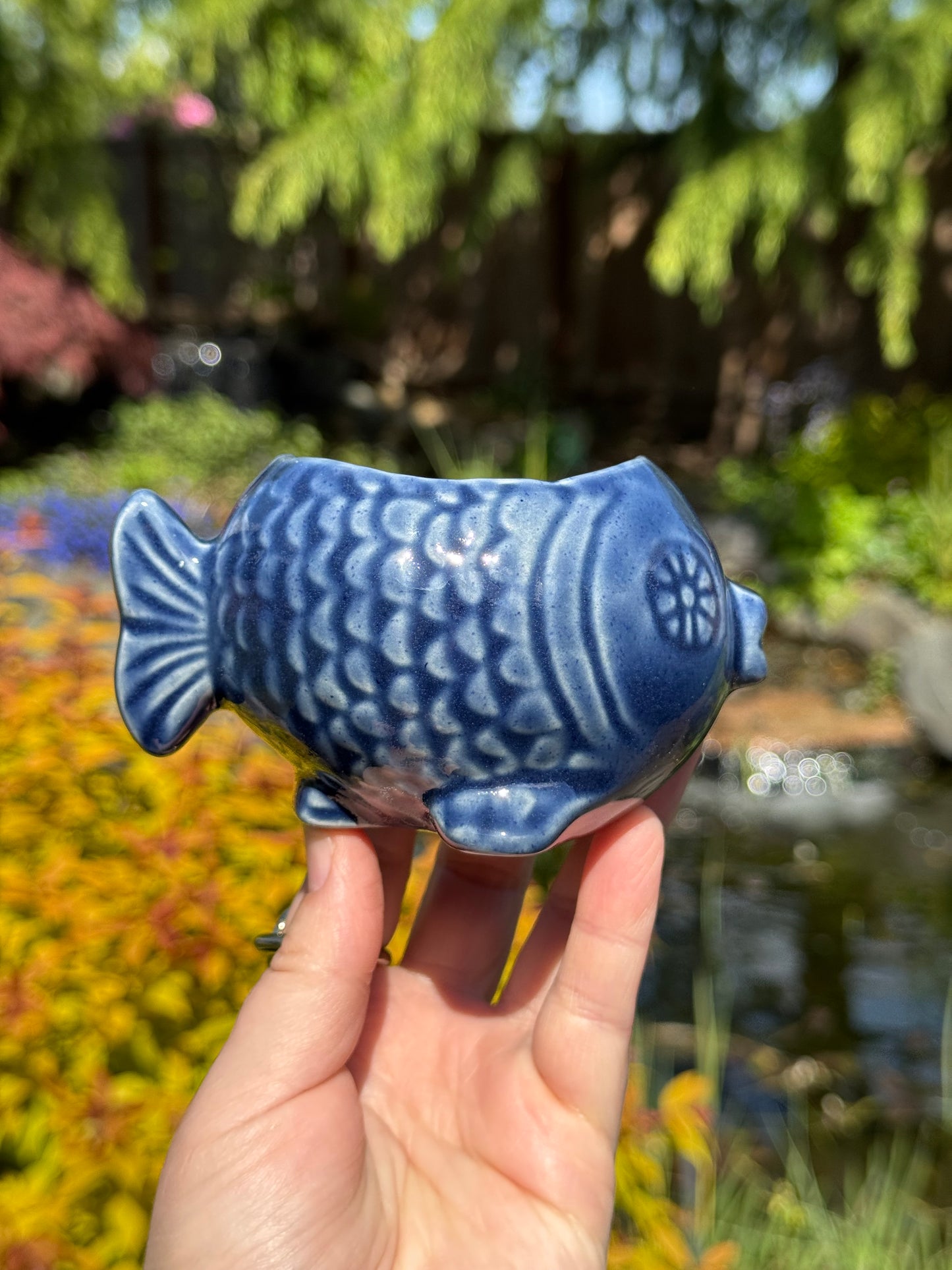 Flower Power Denim Blue Fish Planter
