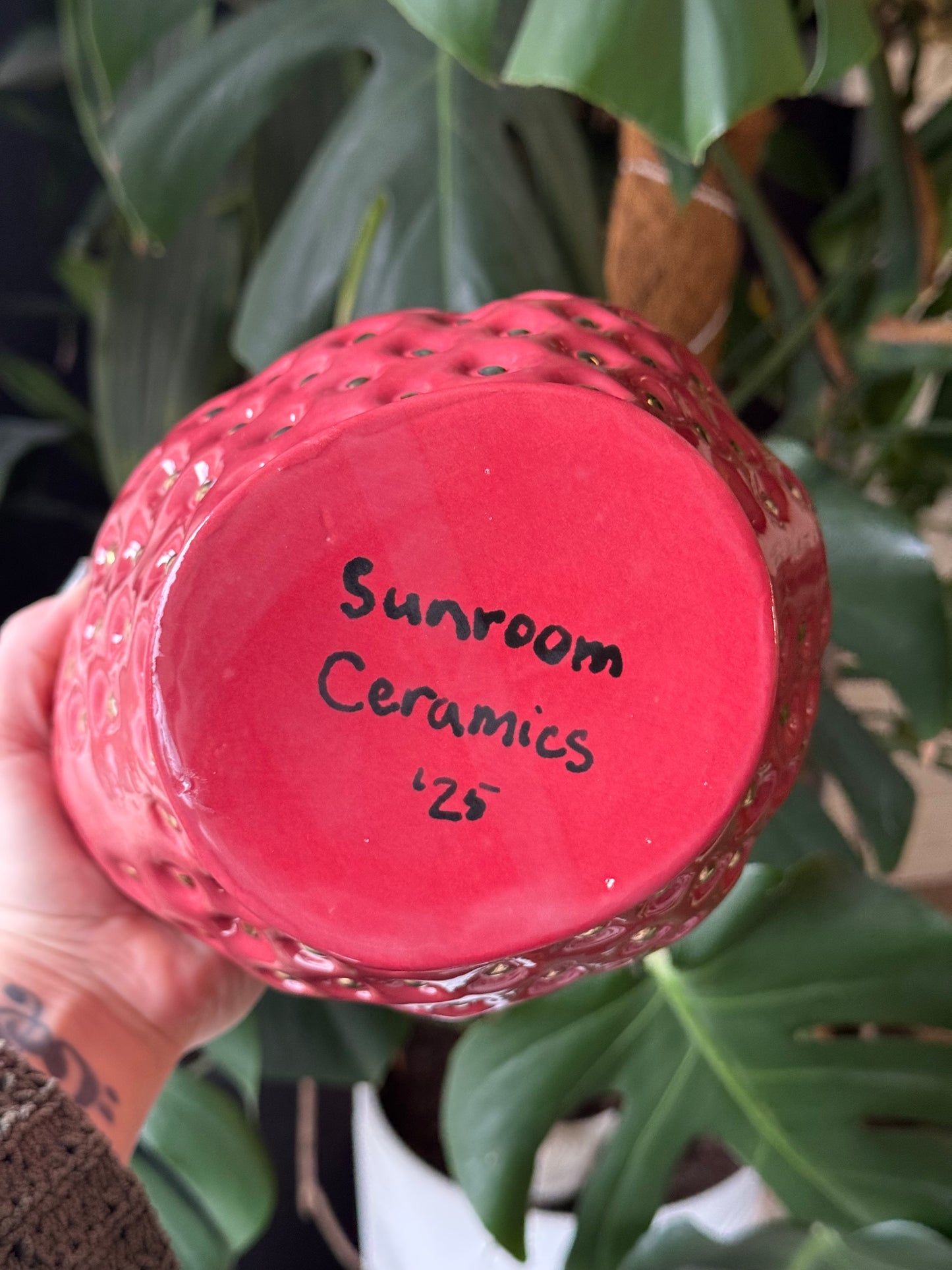 Large Red and Gold Strawberry Cookie Jar