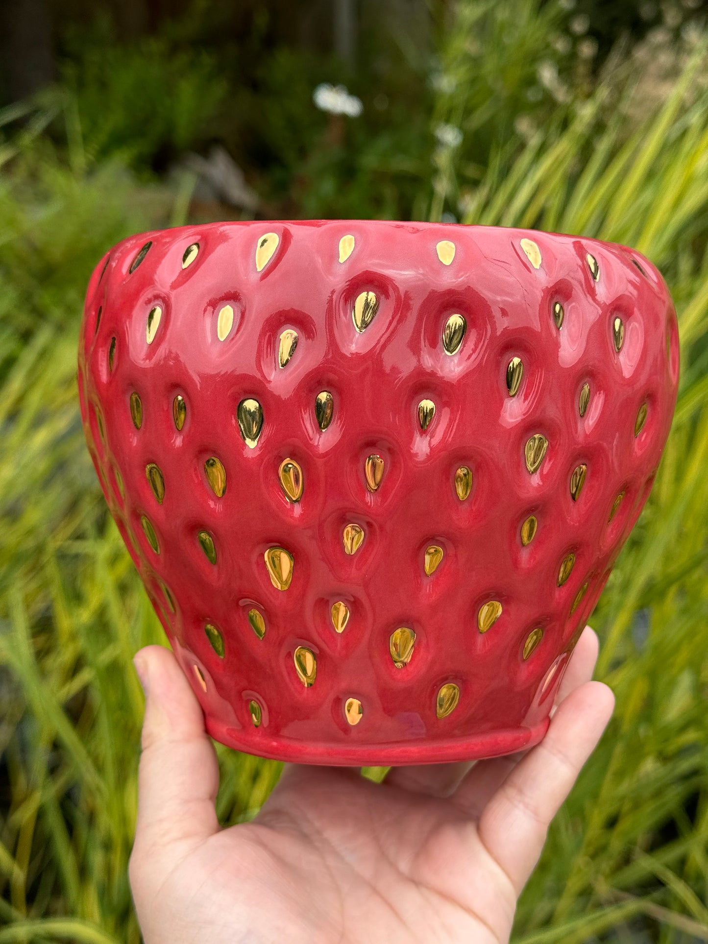 Small Red and Gold Strawberry Vessel