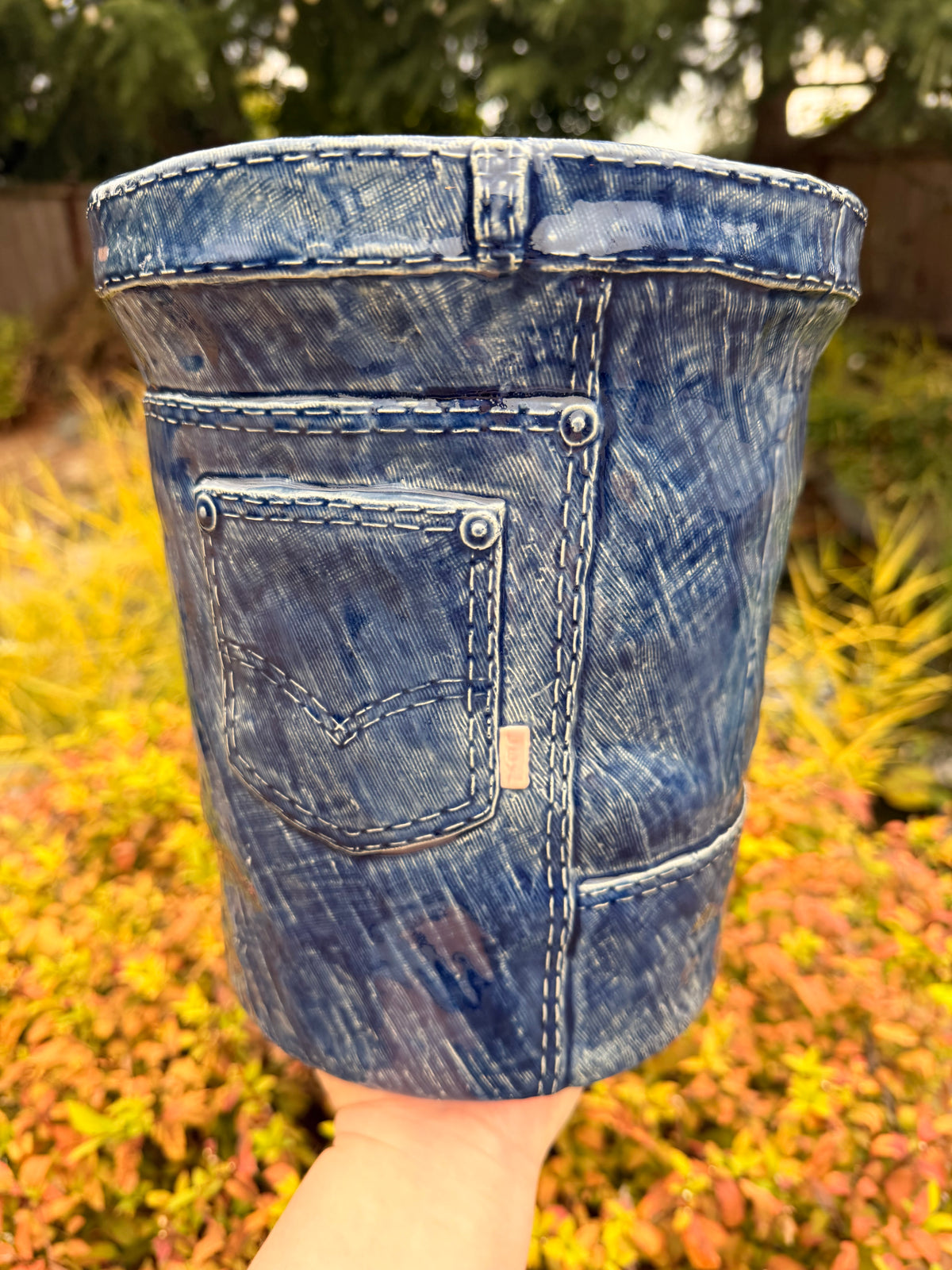 Denim Trash Can