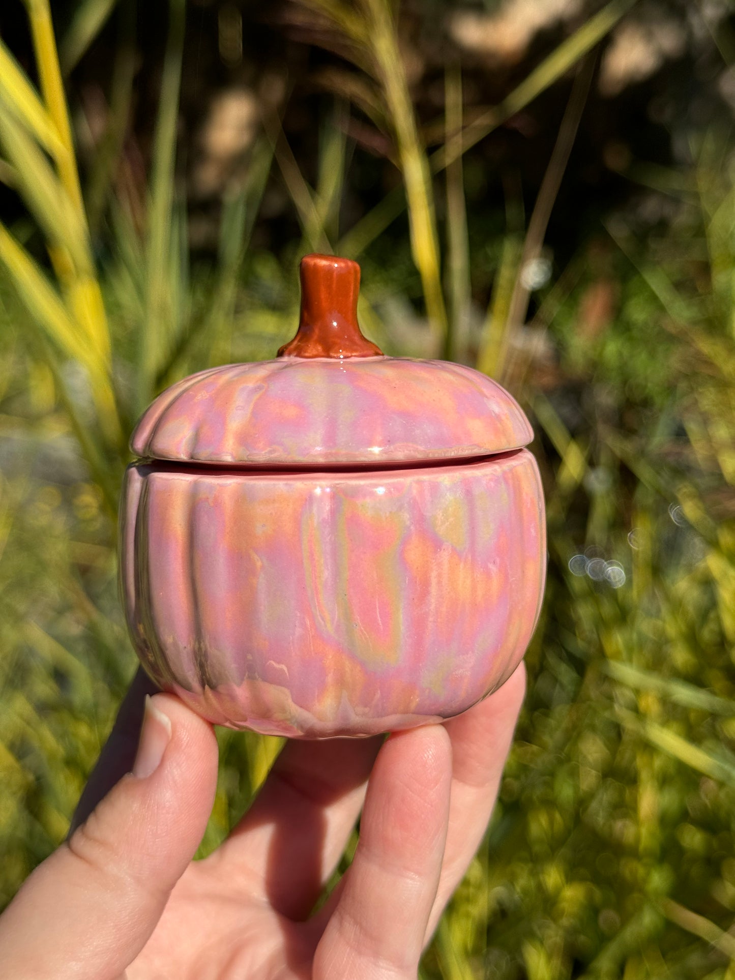 Small Pink Mother of Pearl Pumpkin Jar